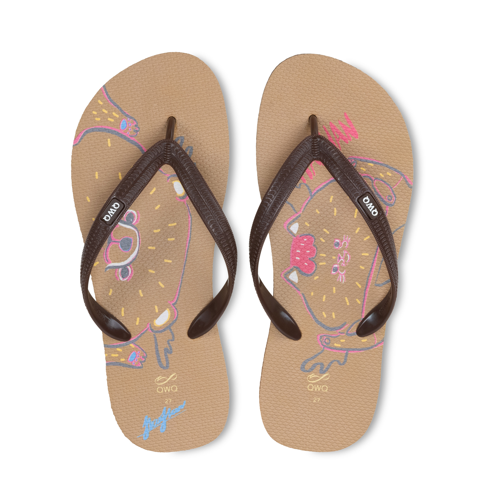 憨憨動物園 熊熊好碰友 男款粗帶人字夾腳拖鞋 焦糖棕