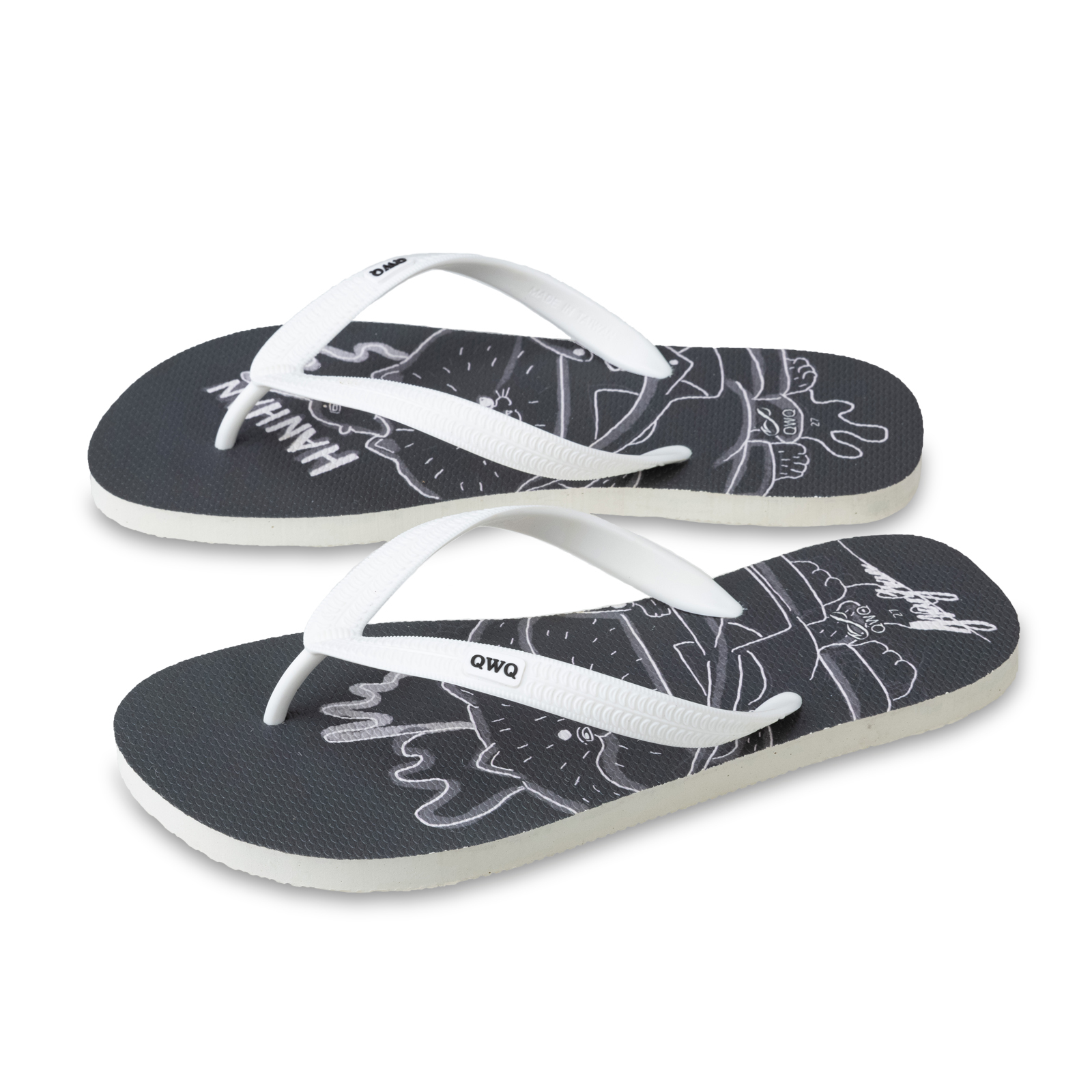 憨憨動物園 半夜去郊遊 男款粗帶人字夾腳拖鞋 牛奶白