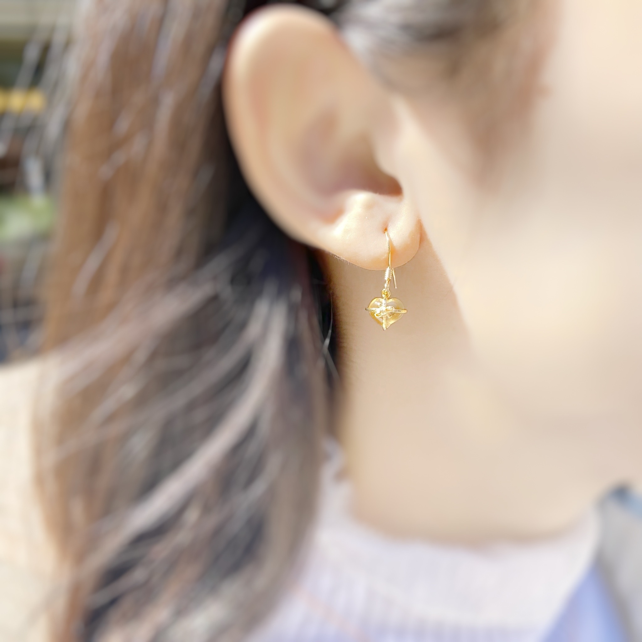 | 925純銀・ 金・ 黃水晶 |  心心禮物耳環 | EA0488 |