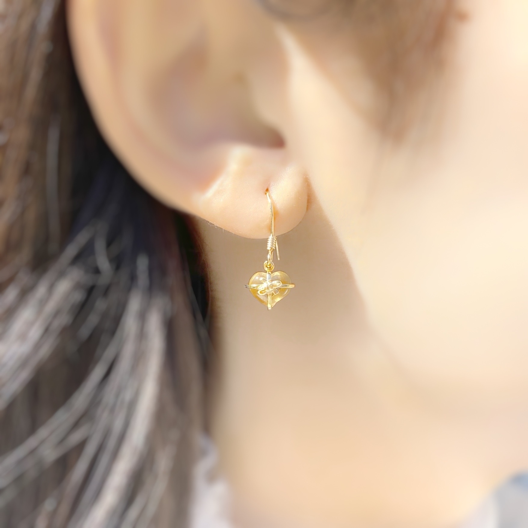 | 925純銀・ 金・ 黃水晶 |  心心禮物耳環 | EA0488 |