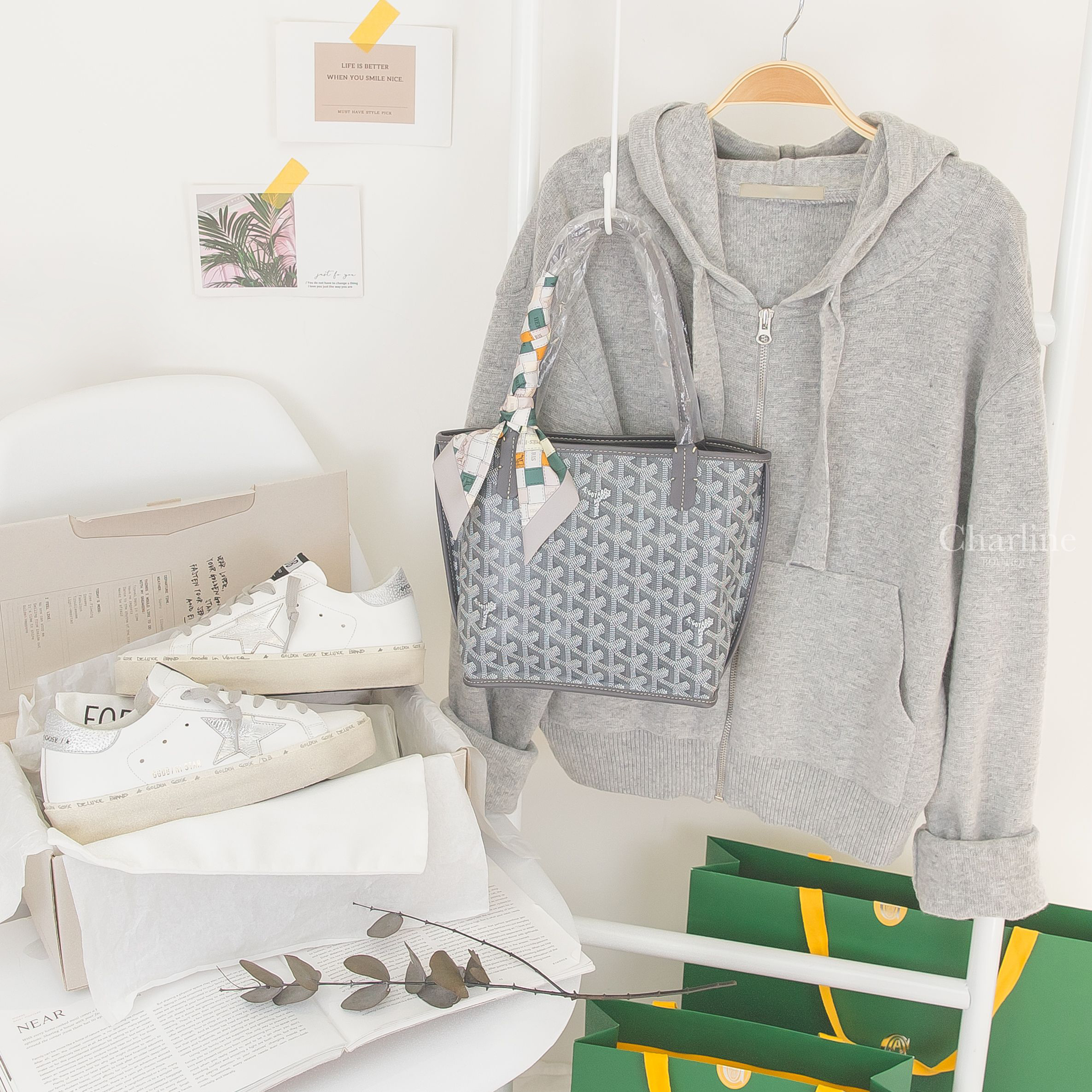 Goyard Sac Anjou Mini Gris Tote Bag 灰色灰提把迷你無拉鍊托特包-Charline Boutique 精品代購