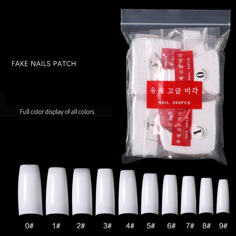 全貼練習甲片 / 法式方形甲片 / 1包10個尺寸-白色-500片