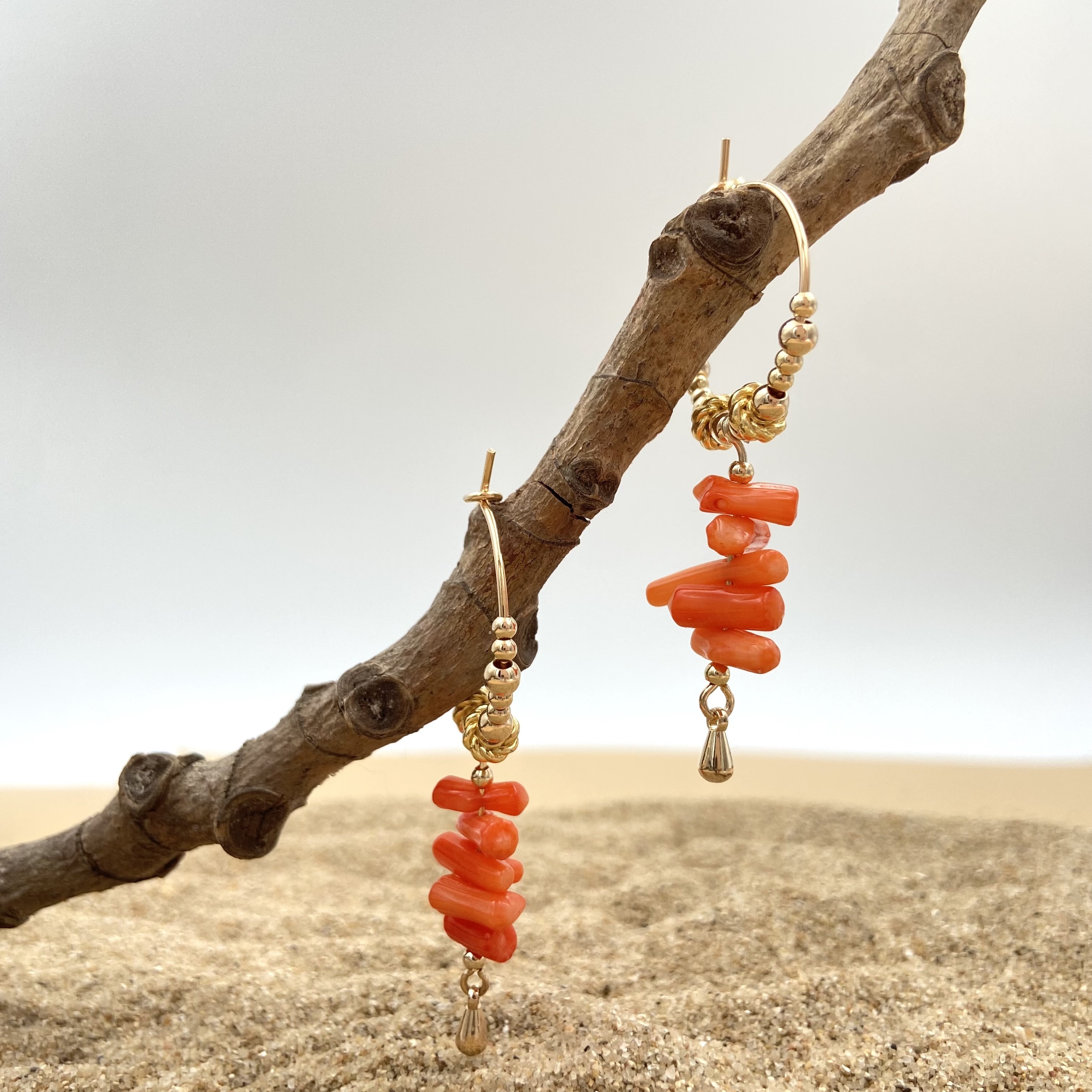 COLE COOL簡約天然珊瑚14KGF防敏感耳環