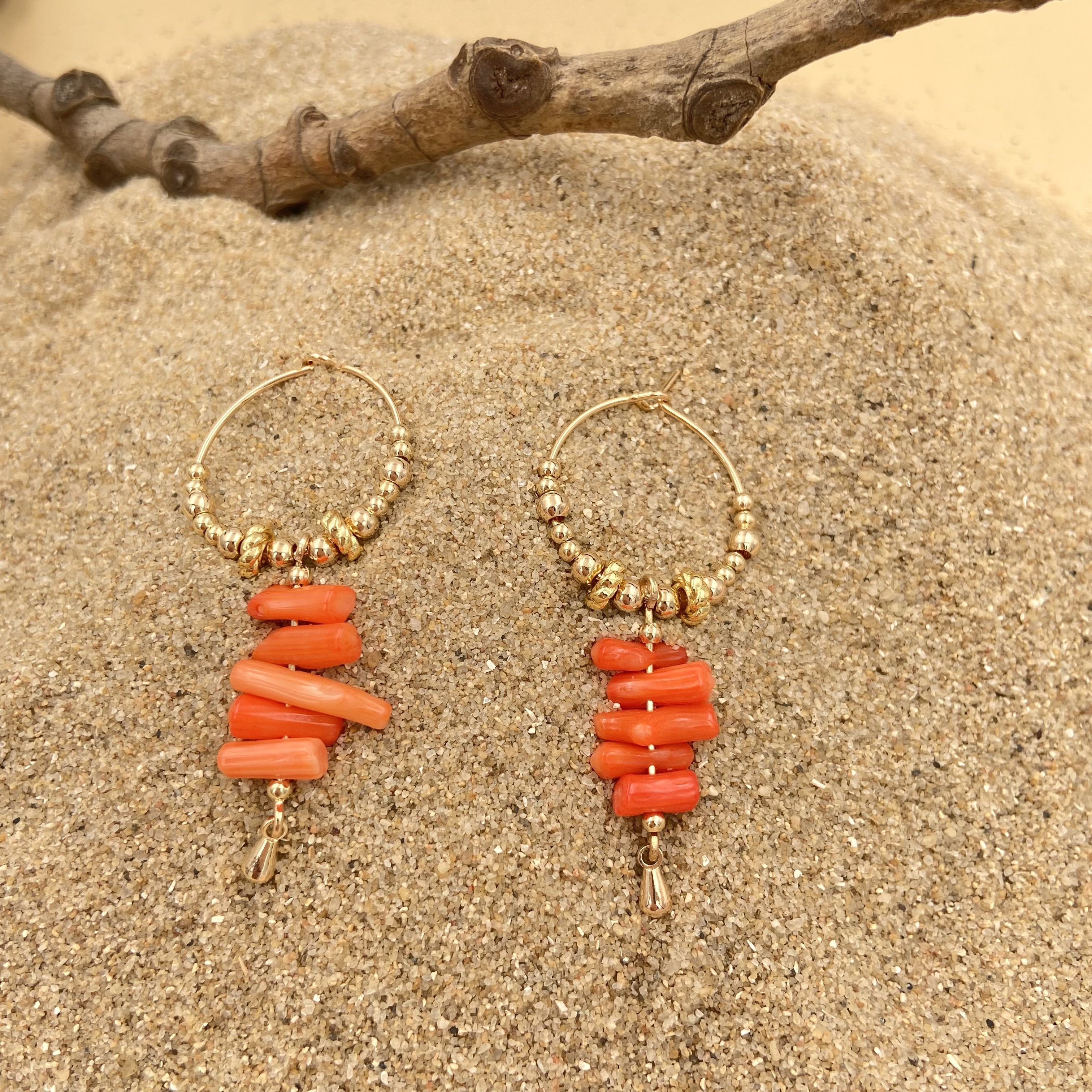 COLE COOL簡約天然珊瑚14KGF防敏感耳環