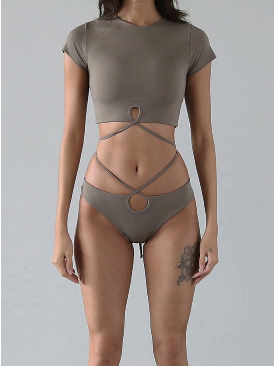 Badblood Ego Lace-Up 1/2 Crop Top