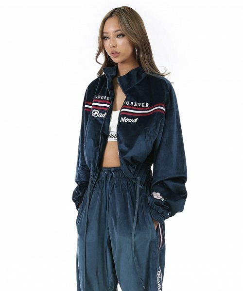 Badblood CLASSIC LOGO VELVET CROP WINDBREAKER IN VINTAGE BLUE