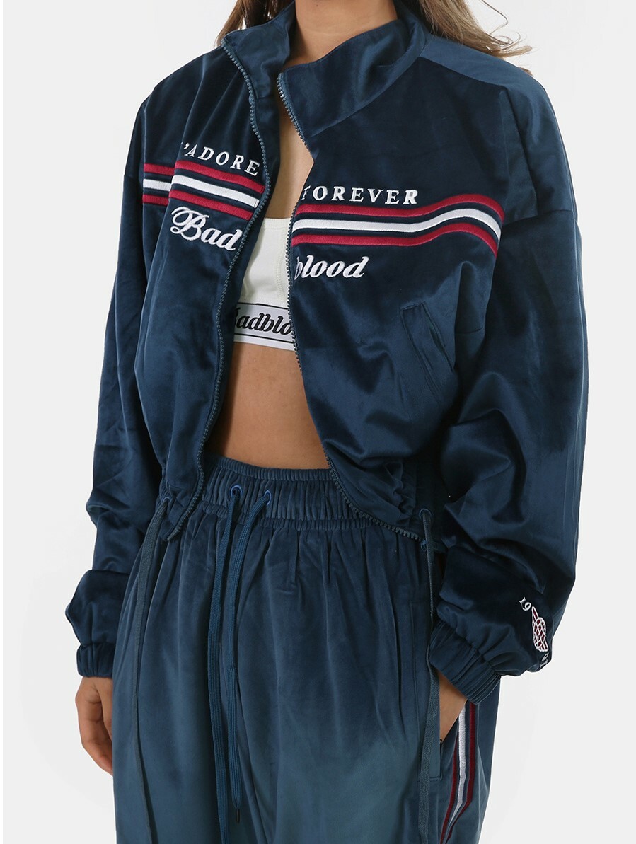 Badblood CLASSIC LOGO VELVET CROP WINDBREAKER IN VINTAGE BLUE