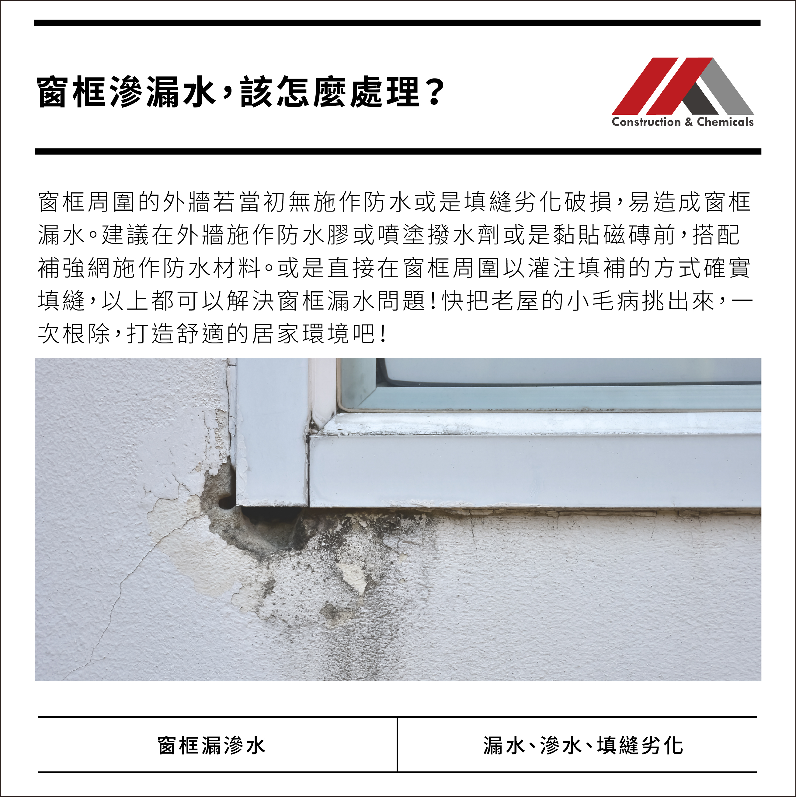 窗框填縫劣化滲水