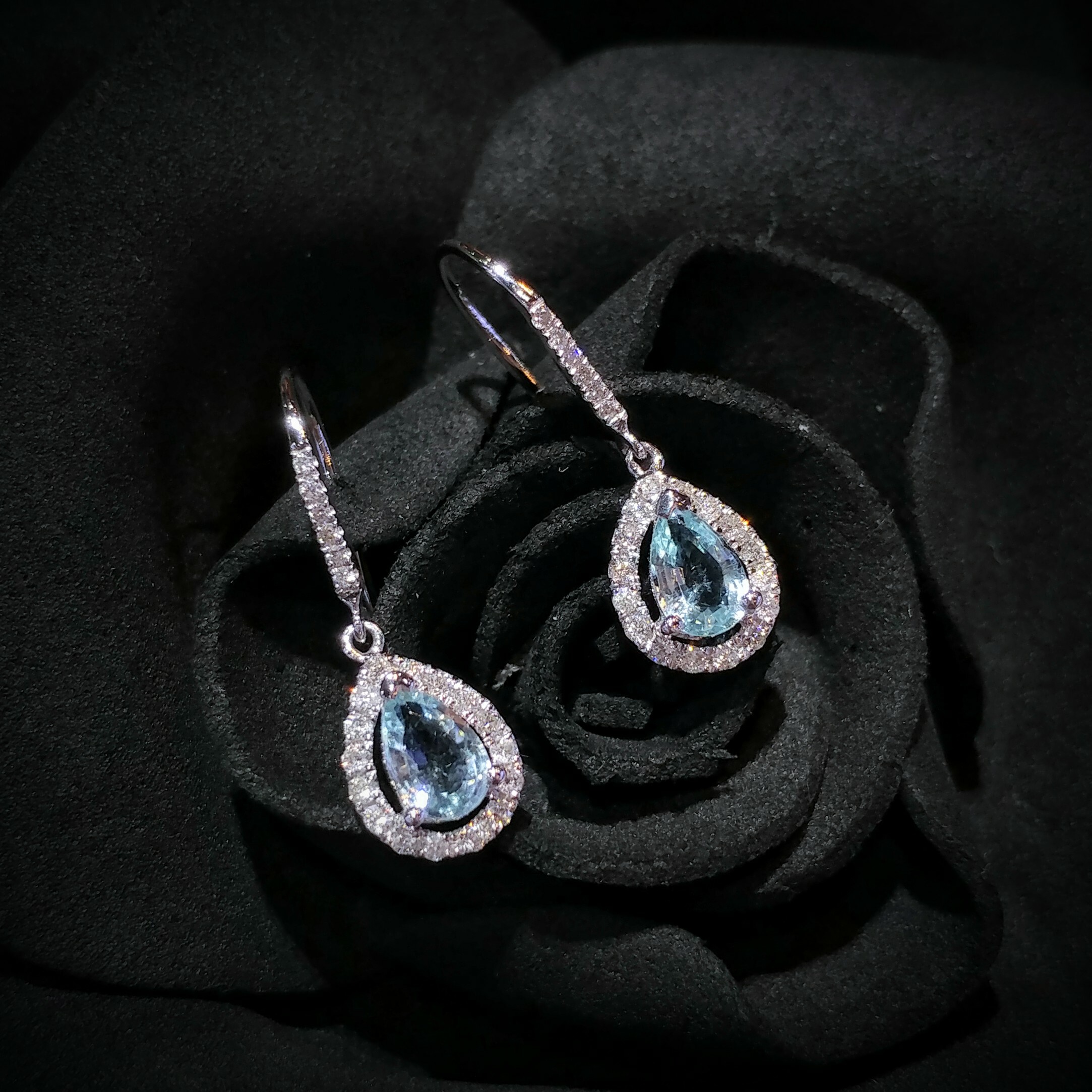 18K White Gold 0.73ct Paraiba and Diamond Drop Earrings