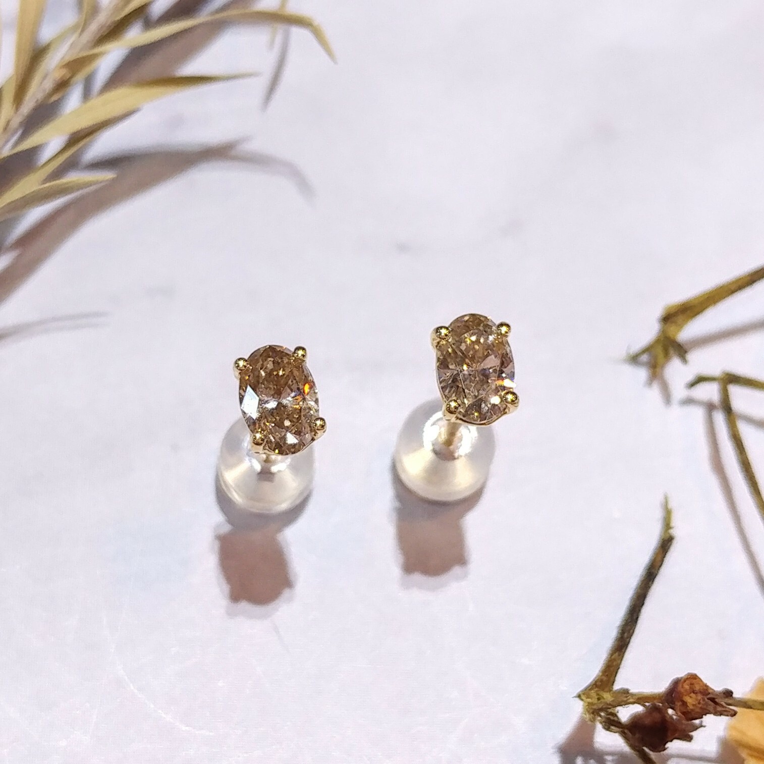 全新18K黃金【主石63份香檳鑽】耳環