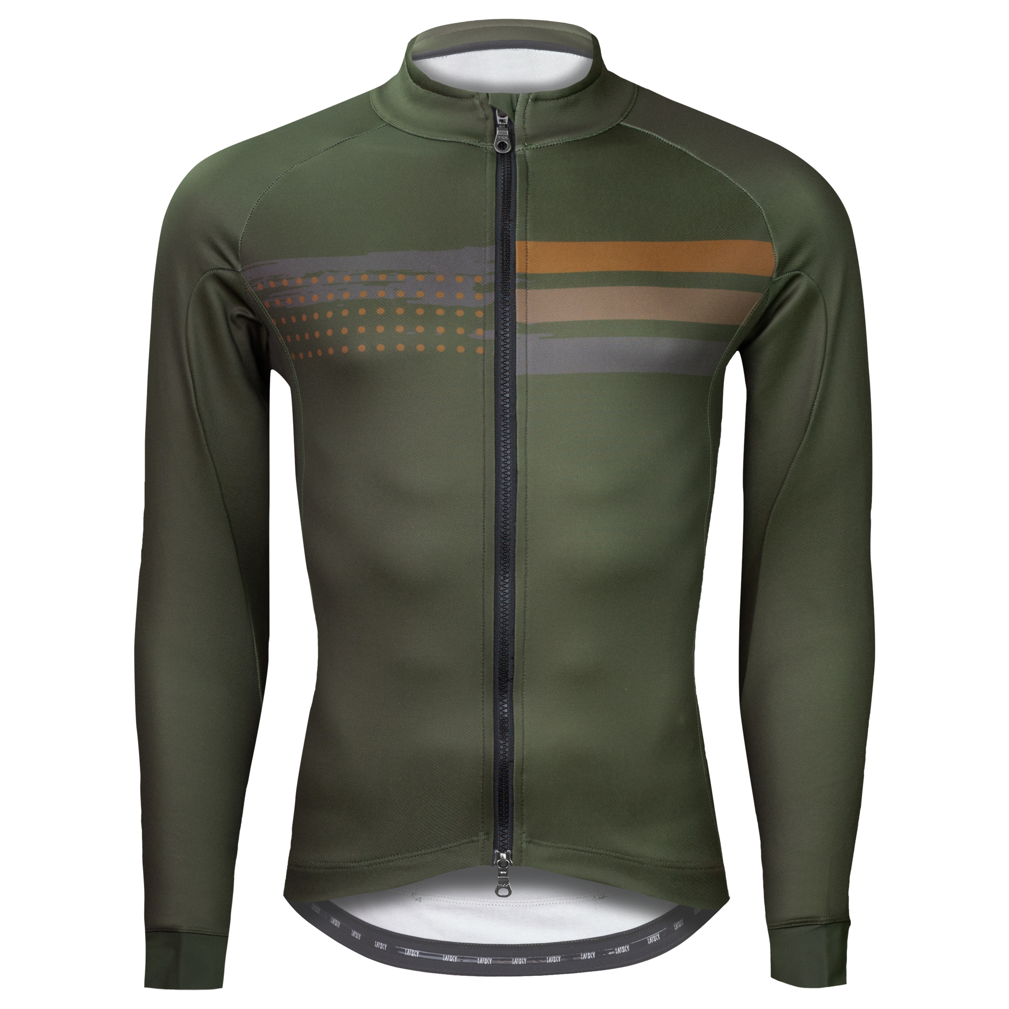 男款雙拉鍊抓絨長車衣 迷彩 螢光綠