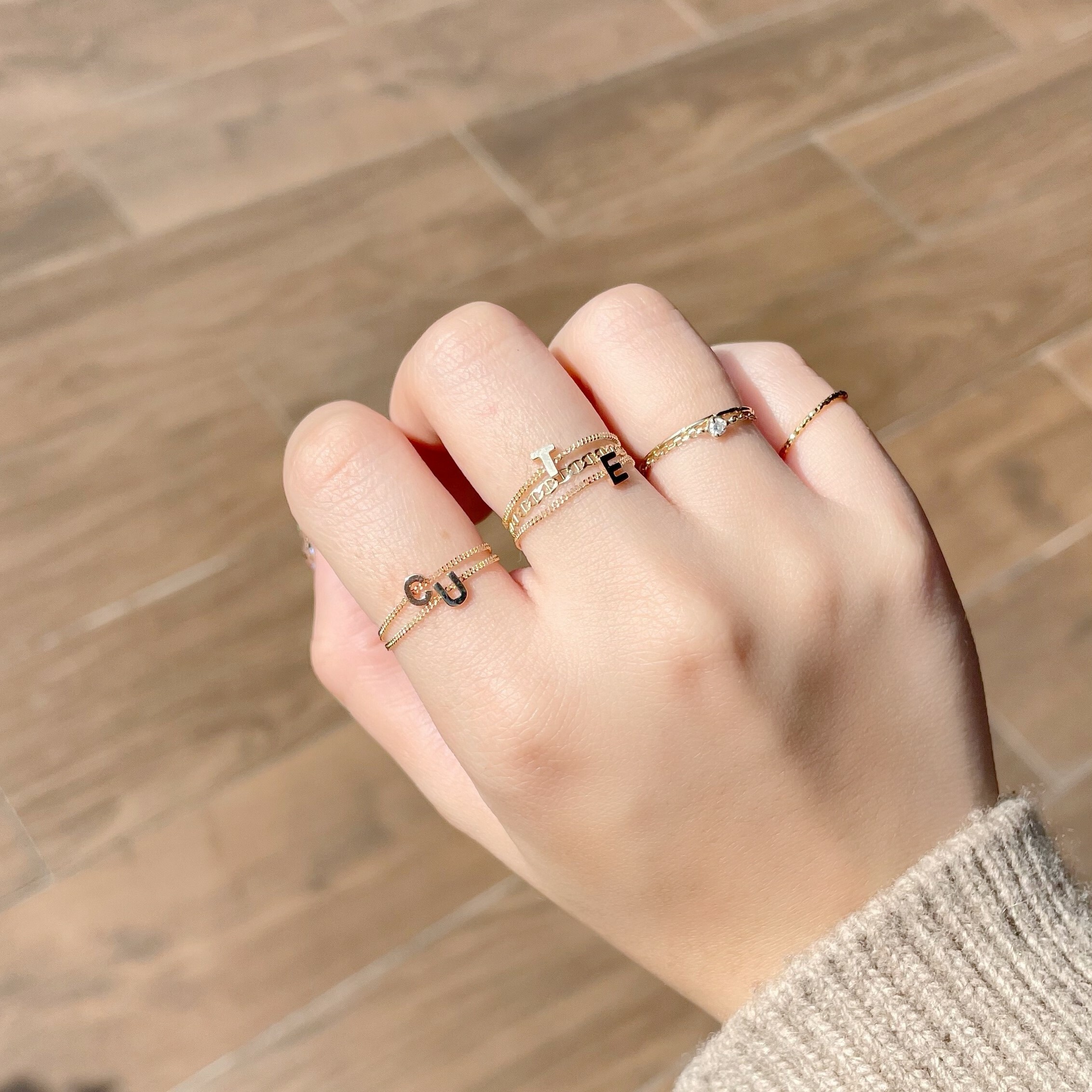 14K純金 字母鏈戒