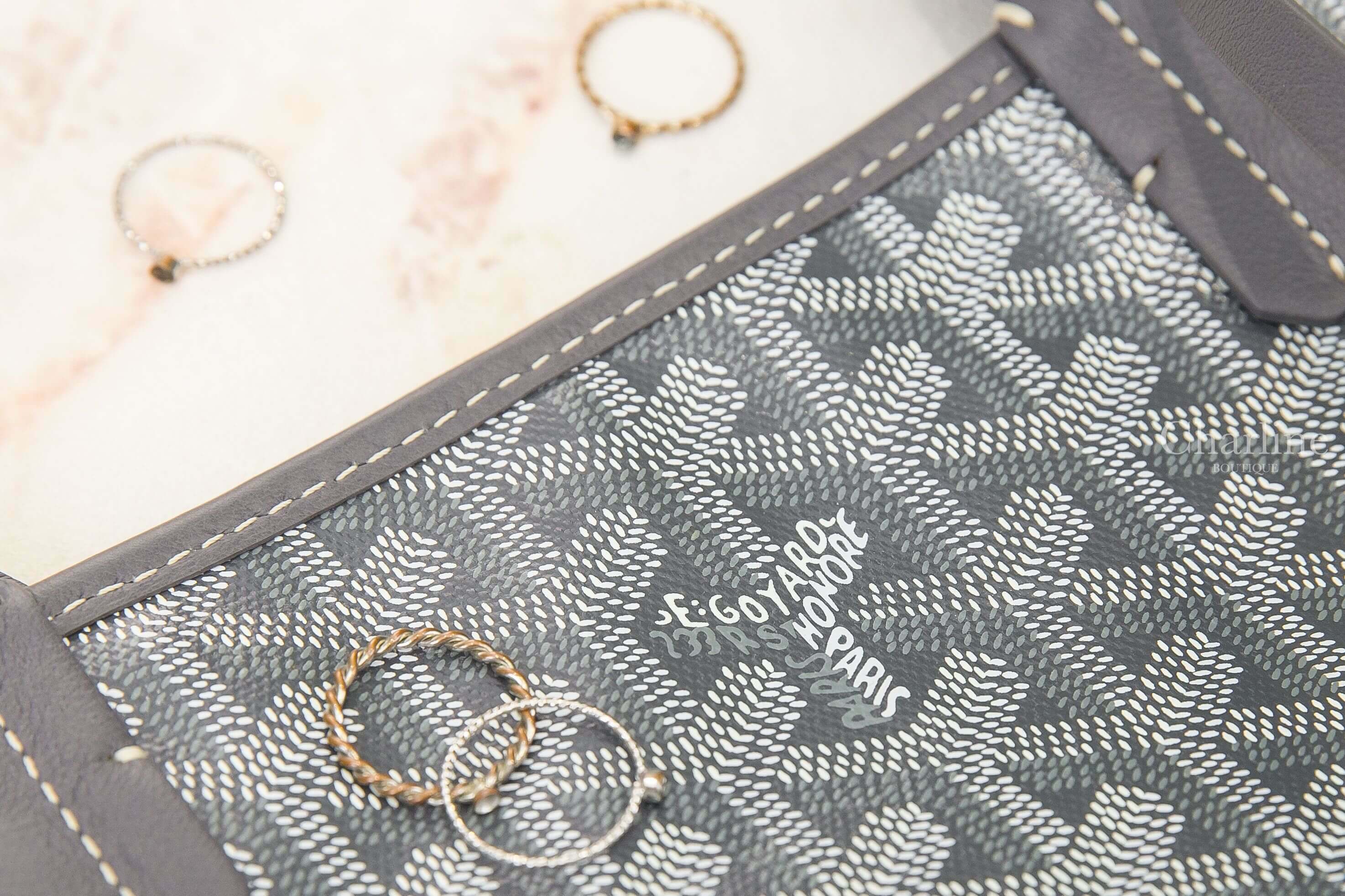 Goyard Anjou Mini Bag 灰色帆布小牛皮同色提把迷你無拉鍊托特包