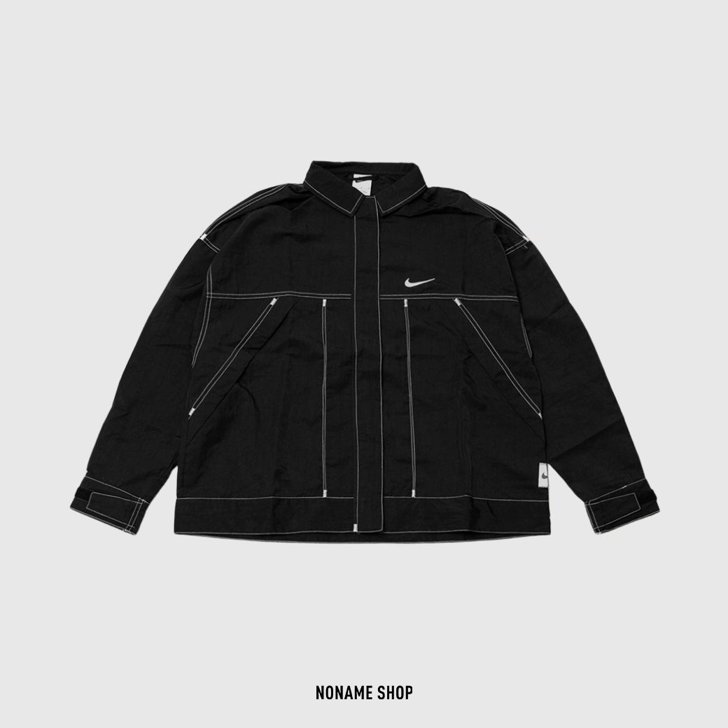 NIKE NSW Swoosh 小勾 車縫線 咬標 夾克 黑