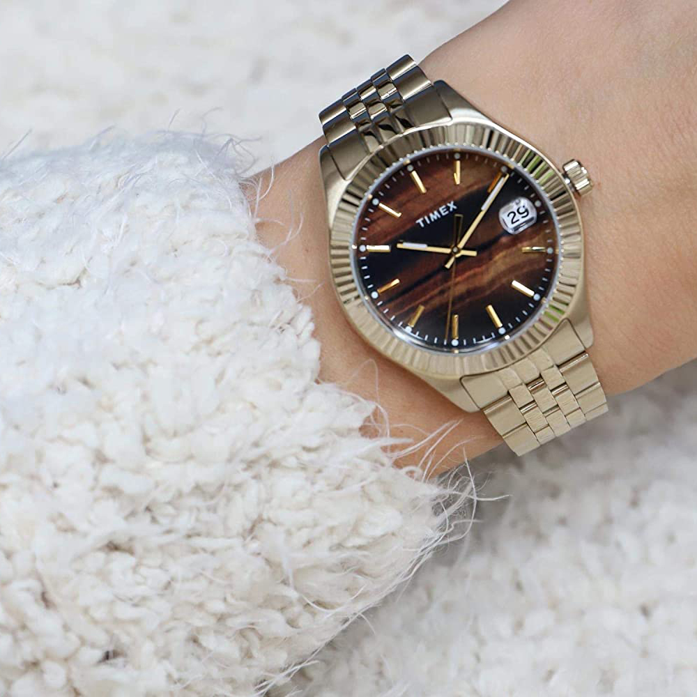 Timex Waterbury 34mm 女裝 金啡 虎眼紋 石英錶 TW2T87100