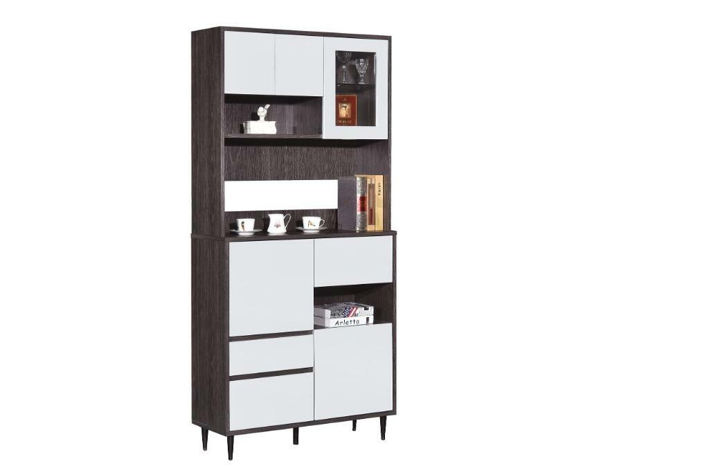 113系列 黑橡木配亮光灰色 36.3吋五門三桶高身廳櫃鞋櫃