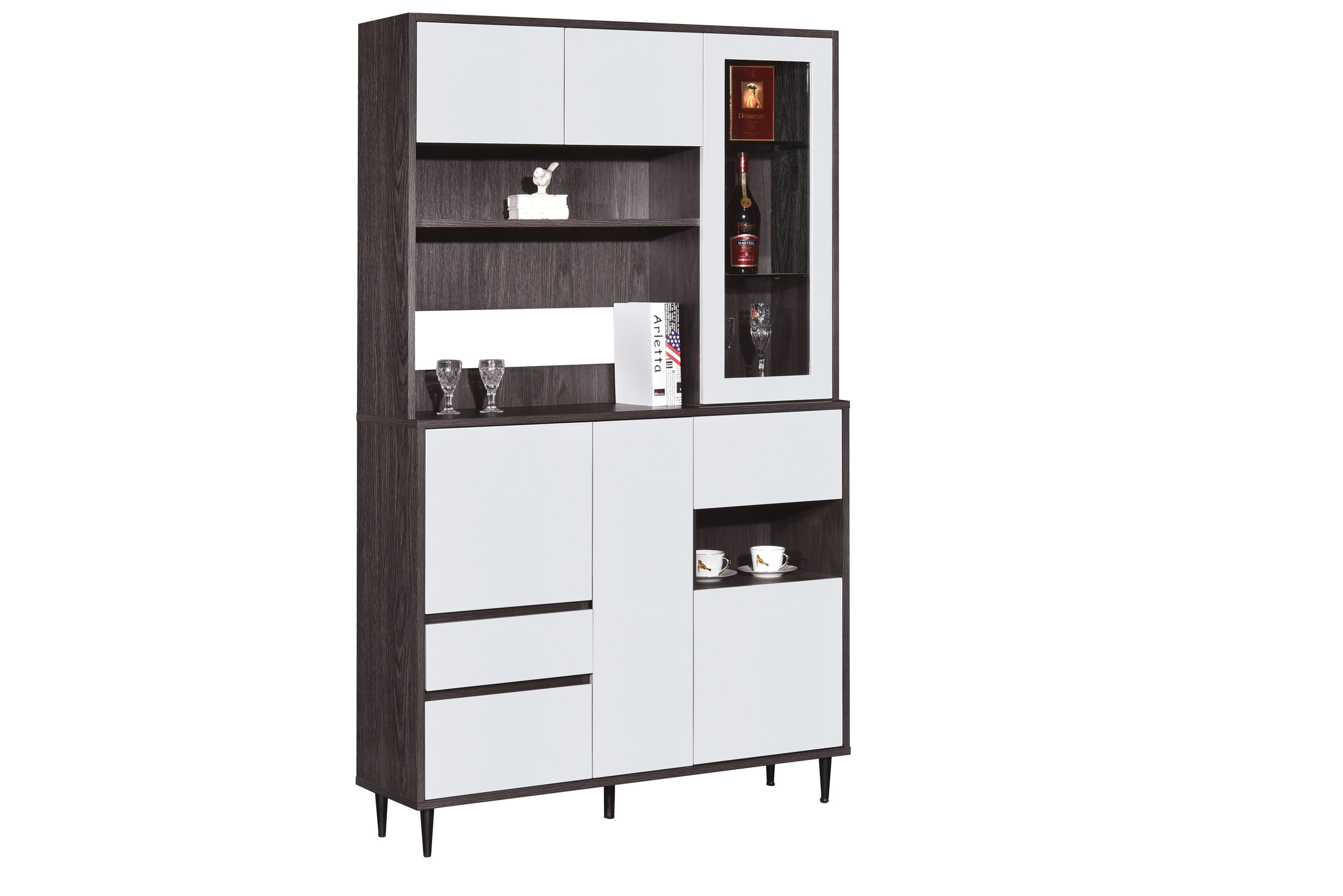 113系列 黑橡木配亮光灰色 47.3吋六門三桶高身廳櫃鞋櫃