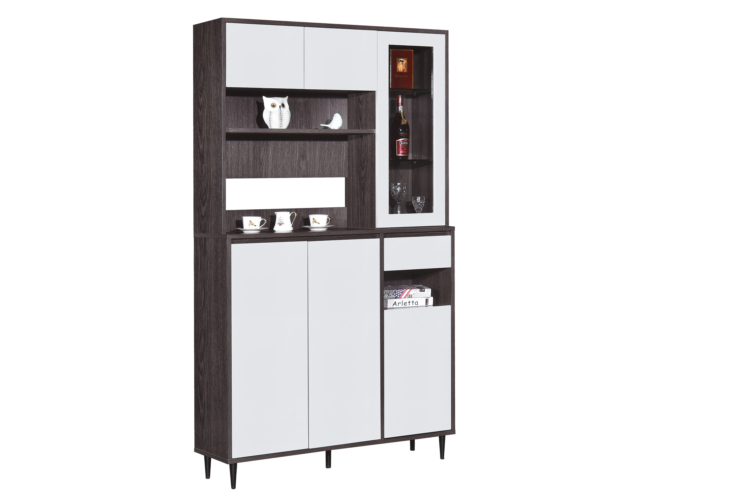 113系列 黑橡木配亮光灰色 47.3吋六門一桶鞋櫃