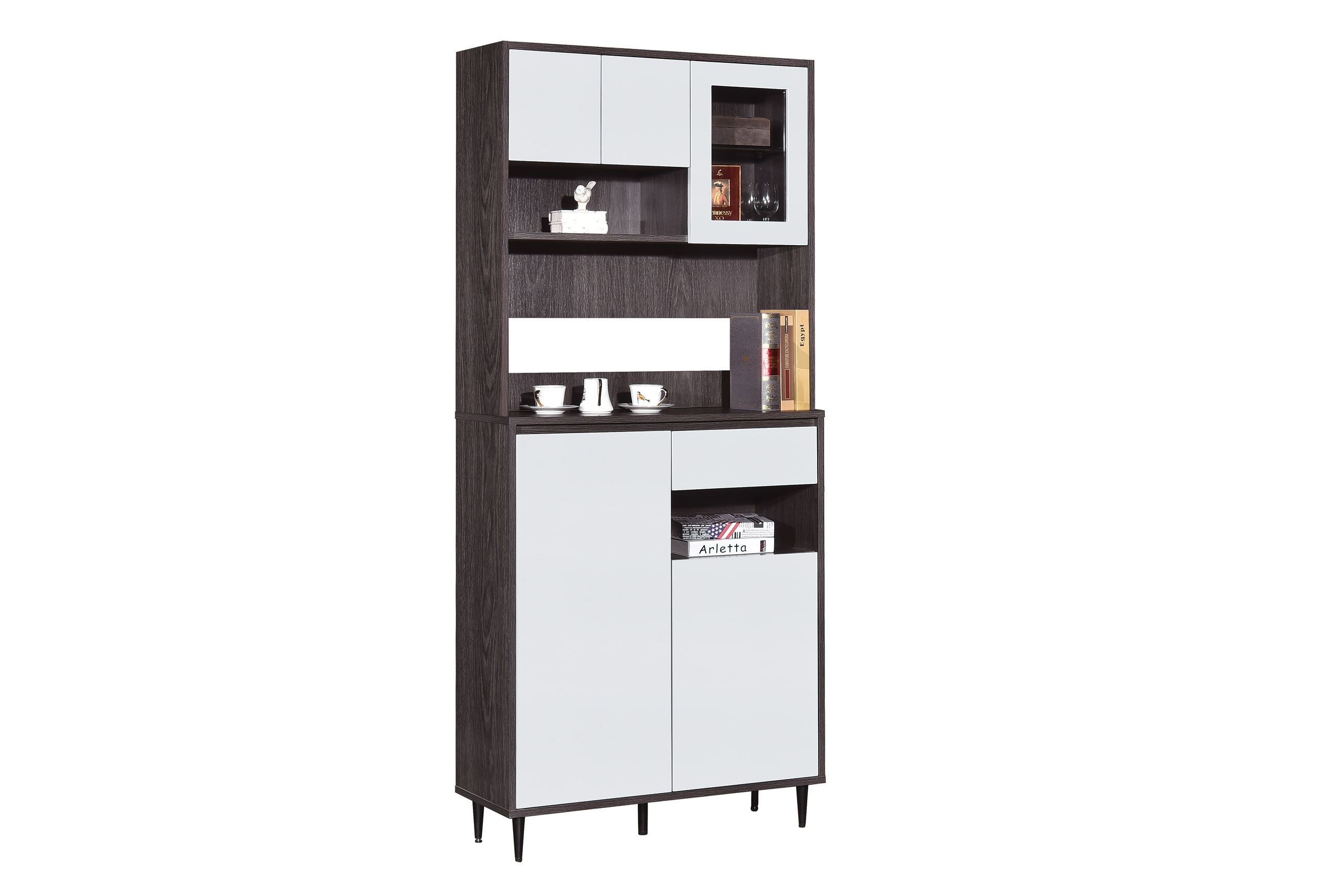 113系列 黑橡木配亮光灰色 36.3吋五門一桶高身廳櫃鞋櫃