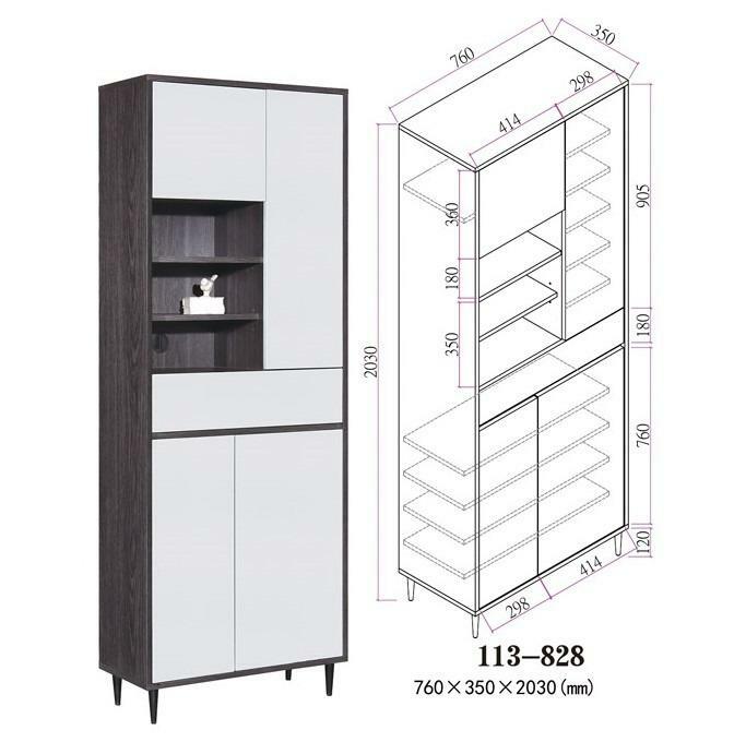 113系列 黑橡木配亮光灰色 30吋四門一桶高身廳櫃鞋櫃