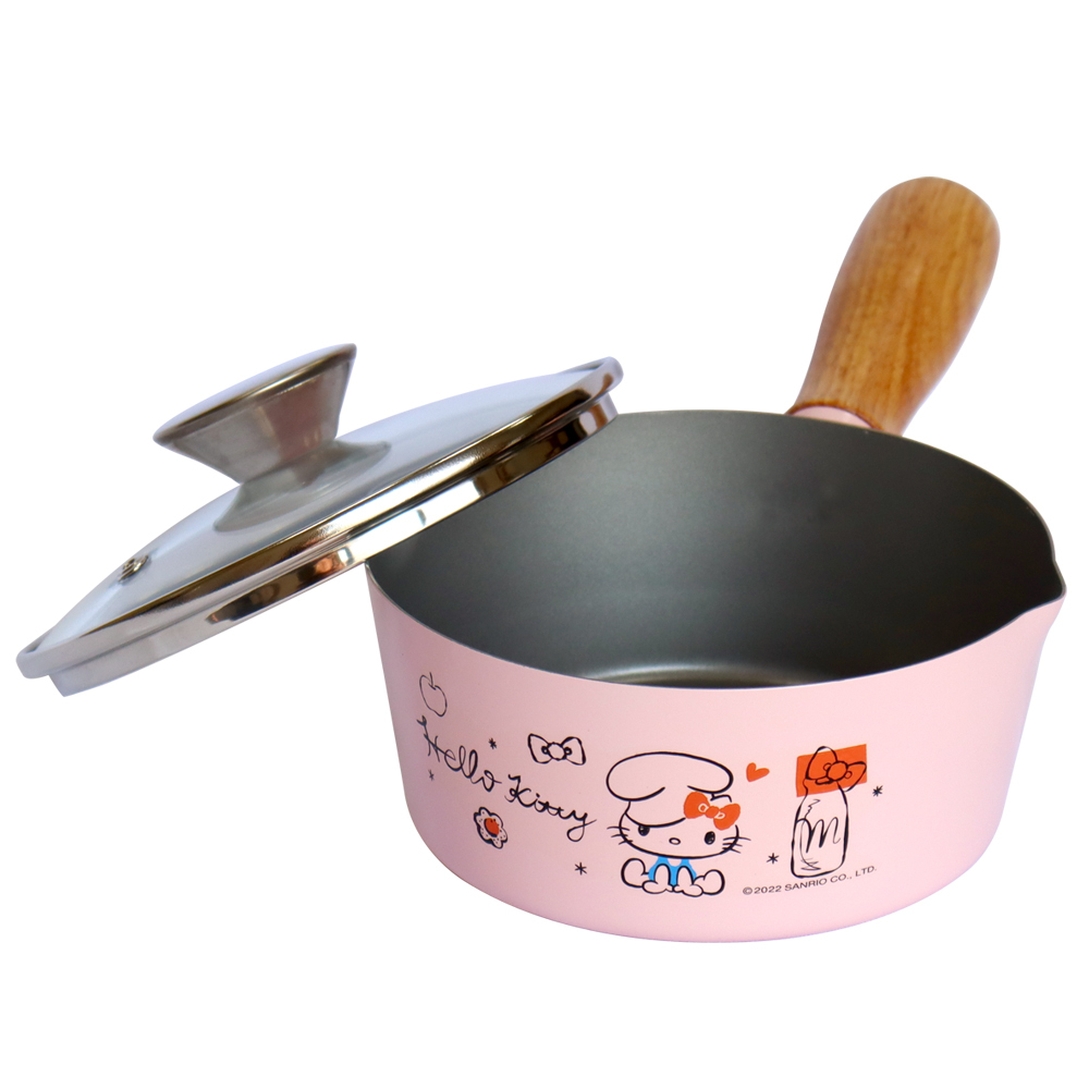 Sanrio】Hello Kitty-碳鋼不沾塗層單柄鍋16cm (附蓋) 台灣製