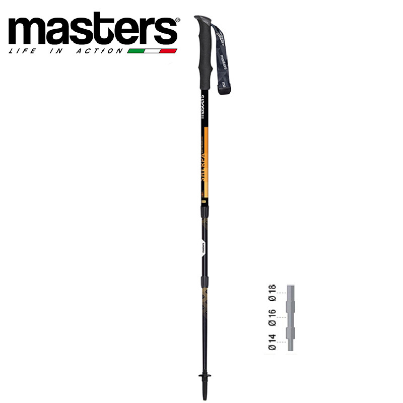 MASTERS 義大利 MS0814 SHERPA CSS 登山杖(超輕避震) 黑橘 登山杖 三節/直握把/鋁合金/減震/SBS自鎖系統 87MS0814