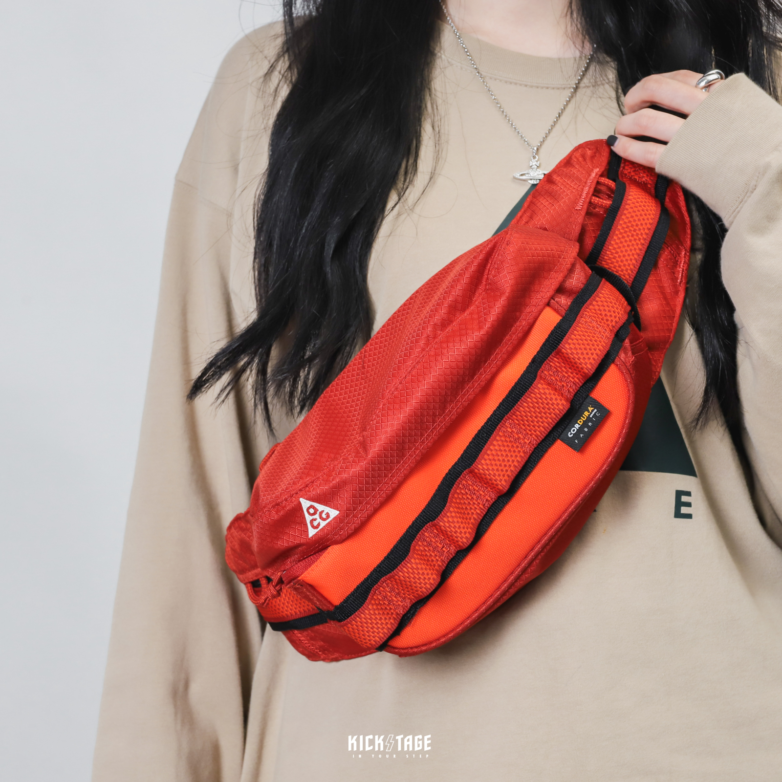 NIKE ACG KARST 橘紅色 刺繡 小LOGO CORDURA 抗撕裂 織帶 腰包【CK7511-671】