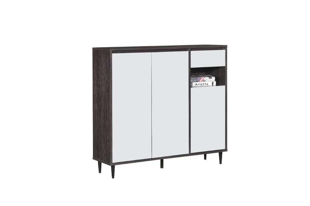 113系列 黑橡木配亮光灰色 三門單櫃桶鞋櫃