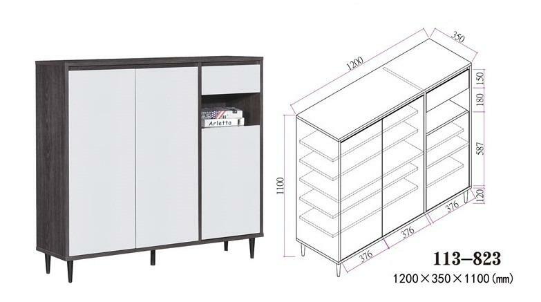 113系列 黑橡木配亮光灰色 三門單櫃桶鞋櫃