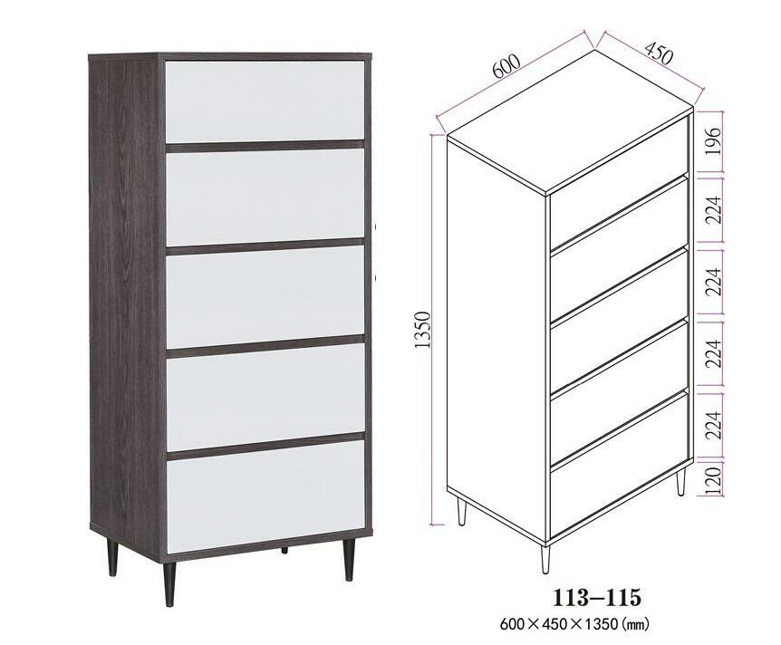 113系列 黑橡木配亮光灰色 24吋五櫃桶櫃
