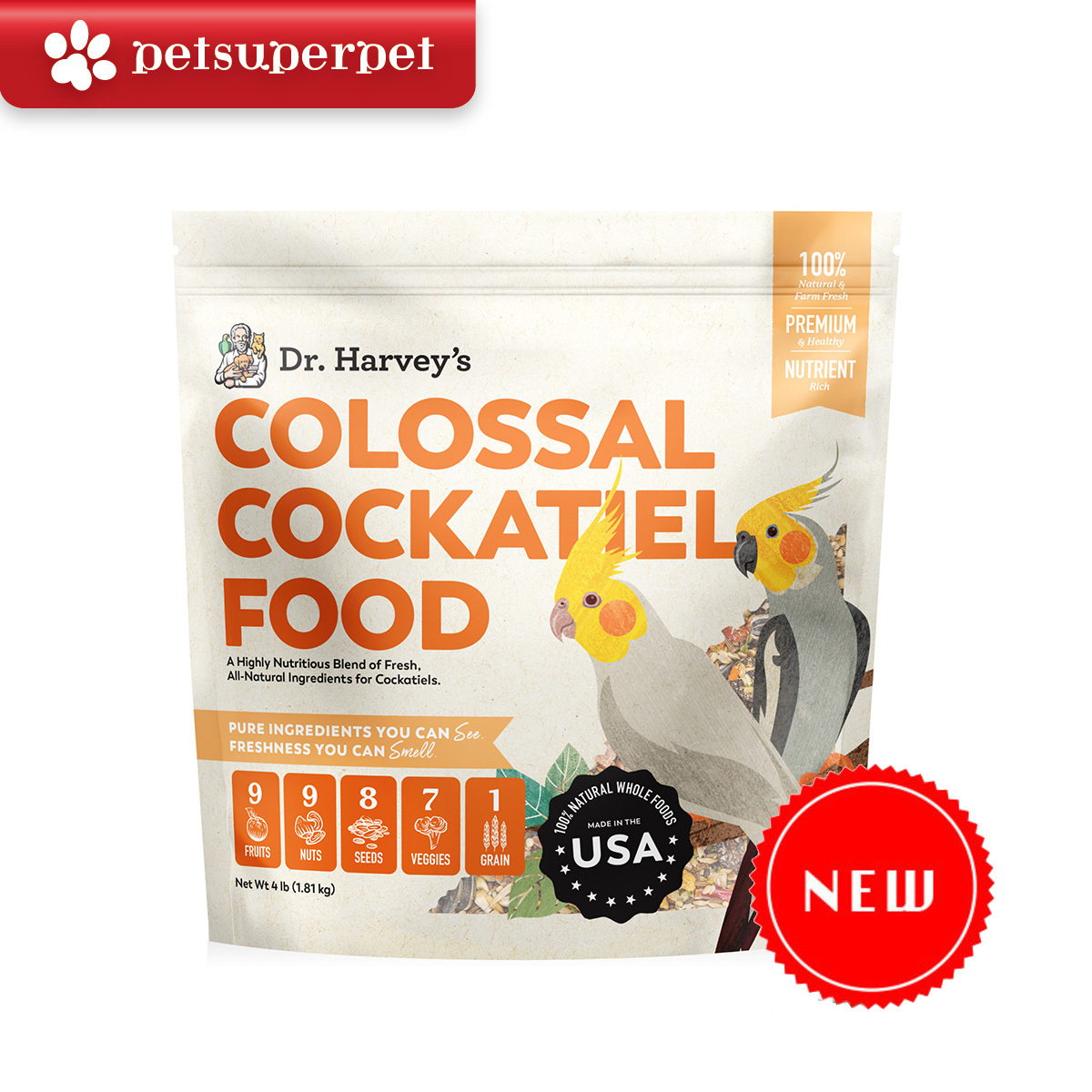 【原裝行貨】Dr. Harvey's 全天然玄鳳鸚鵡鳥糧 4lb/磅裝 (1.81kg)＊【食用期限：03/14/2025】＊