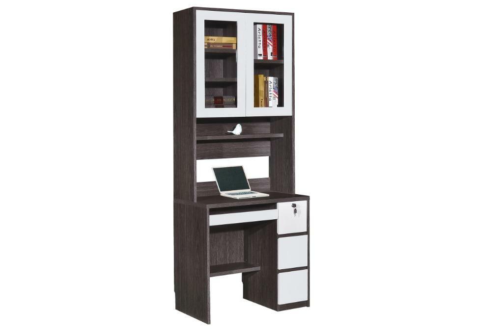 113系列 黑橡木配亮光灰色 31.5吋高身電腦枱連櫃桶