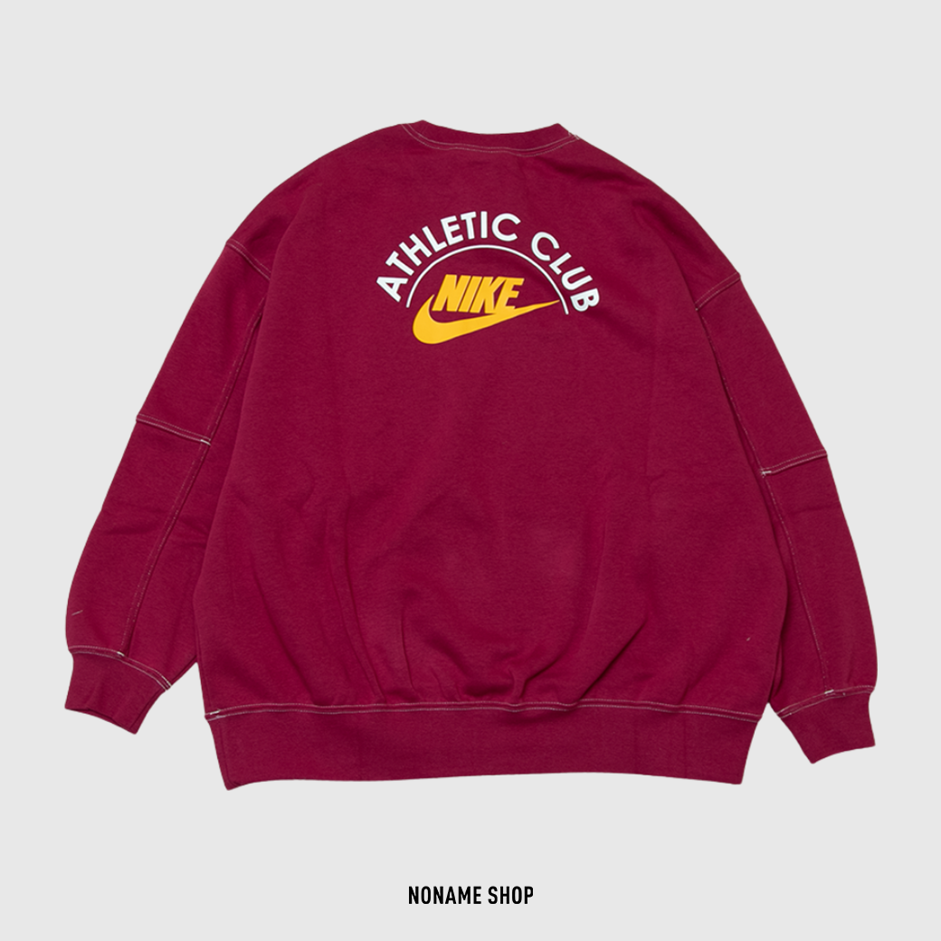 NIKE Athletic Club 車縫線 寬鬆 休閒 大學T 棗紅