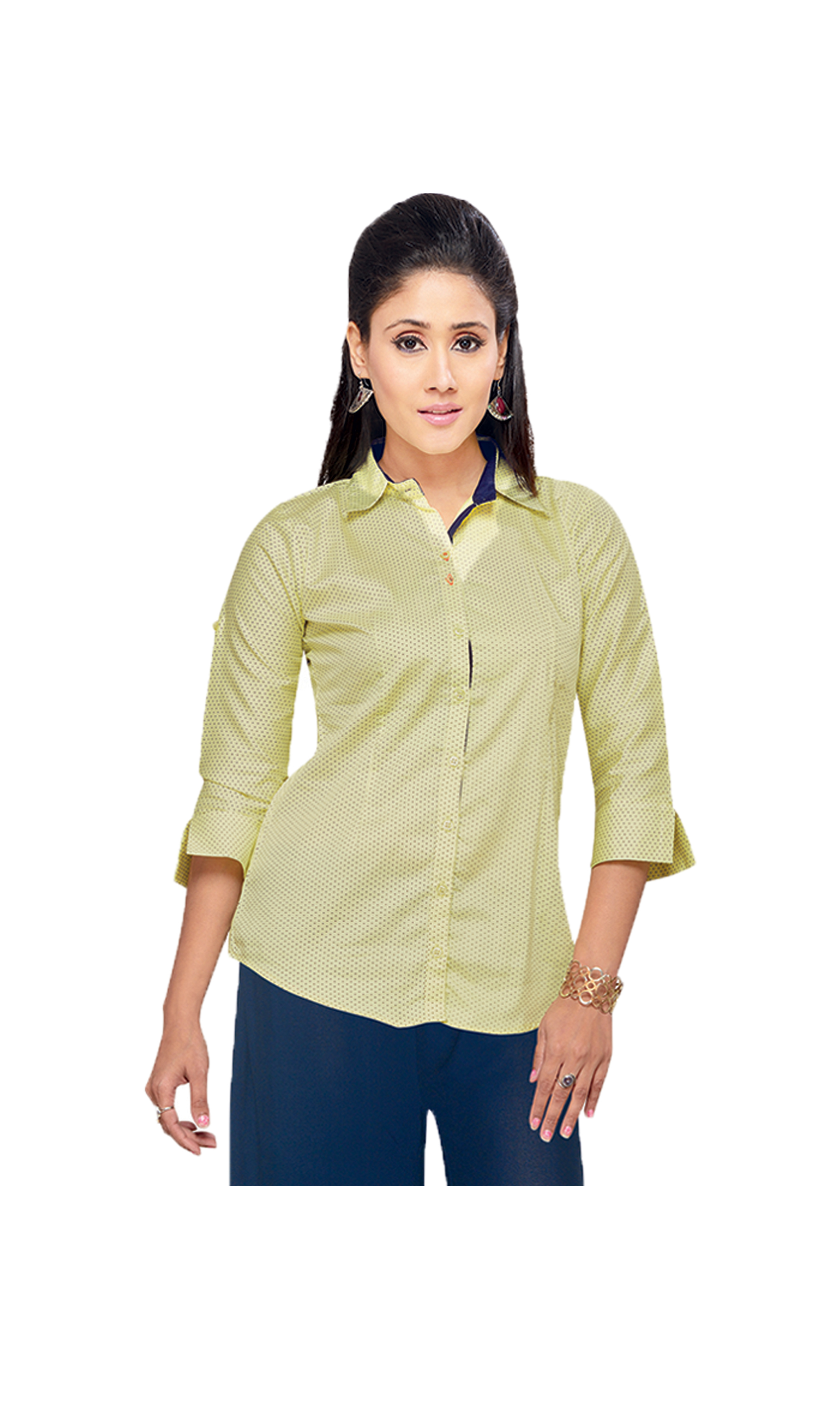 Women Shirt  Green Front Button Doted Printed New Design Q0338