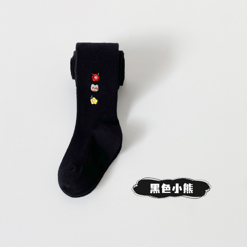 可愛刺繡花朵褲襪