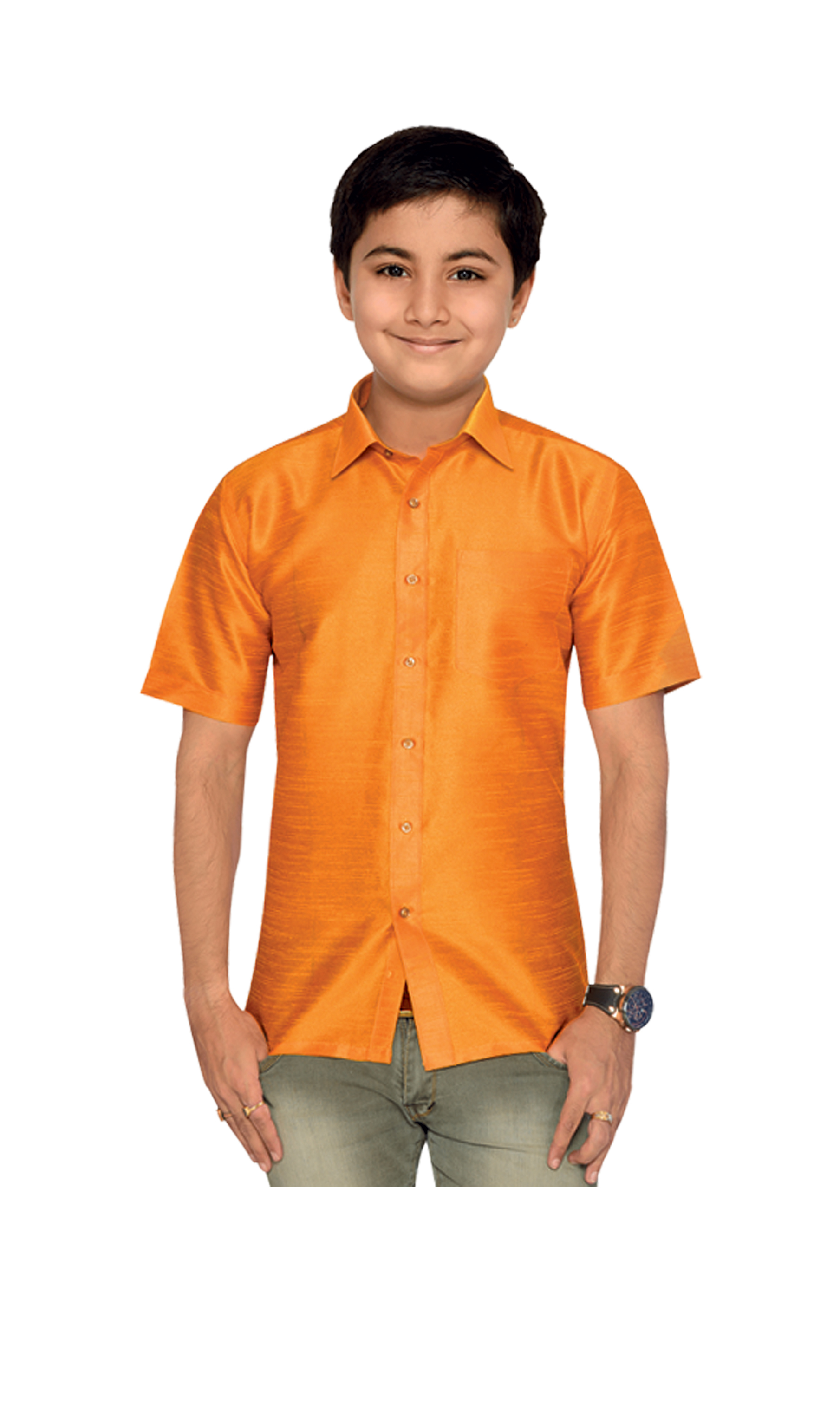 Boys Shirt New Arrival Plain Front Button Orange Q0394