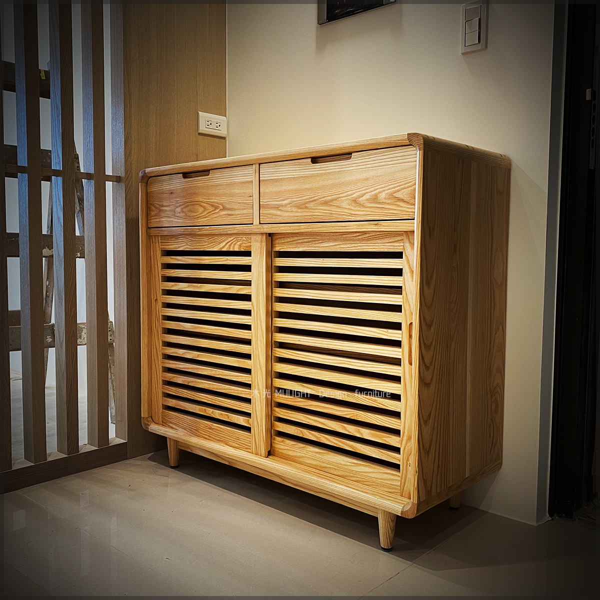 北歐梣木簡約隔柵抽屜鞋櫃|可訂製