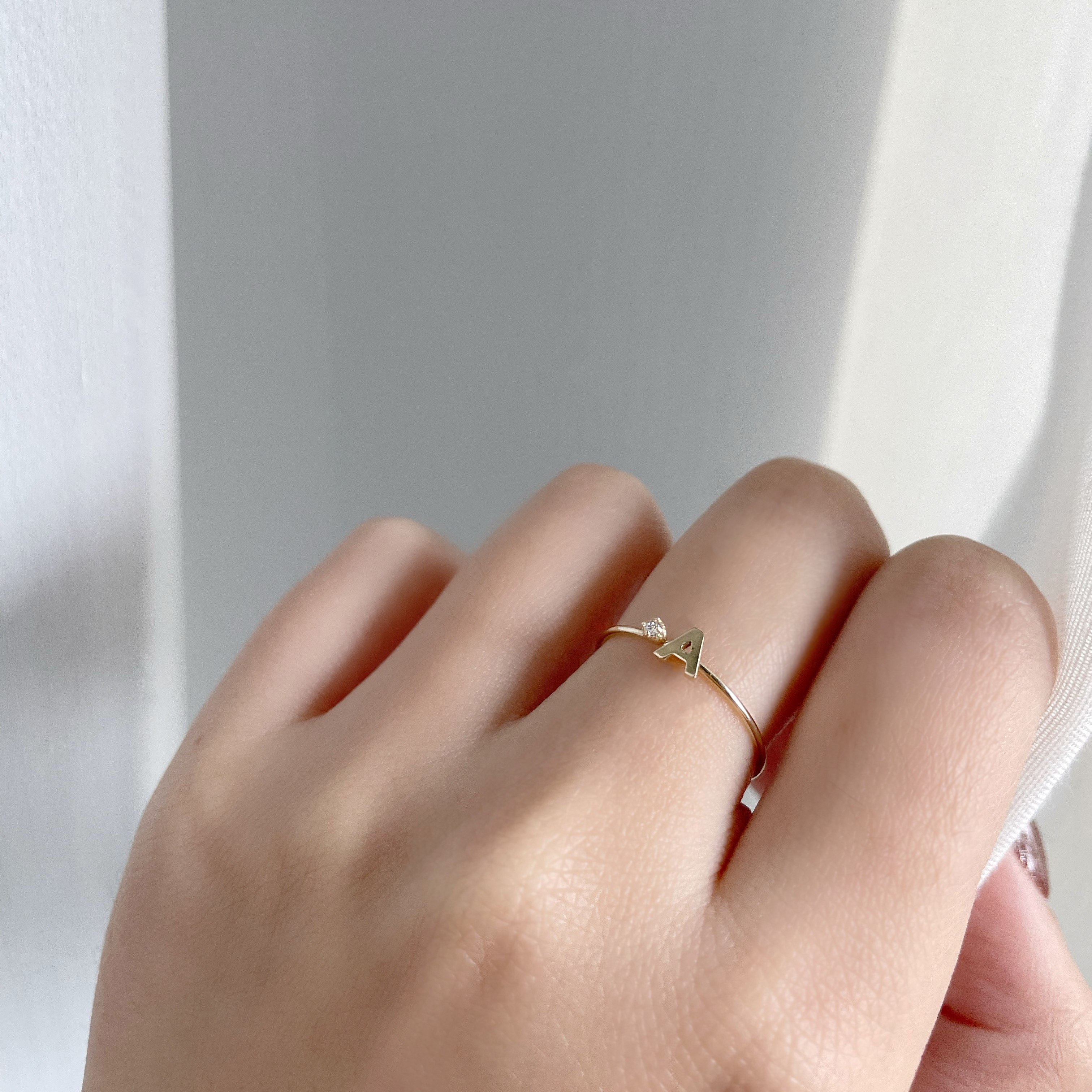 14K純金 1.5分白鑽字母戒指