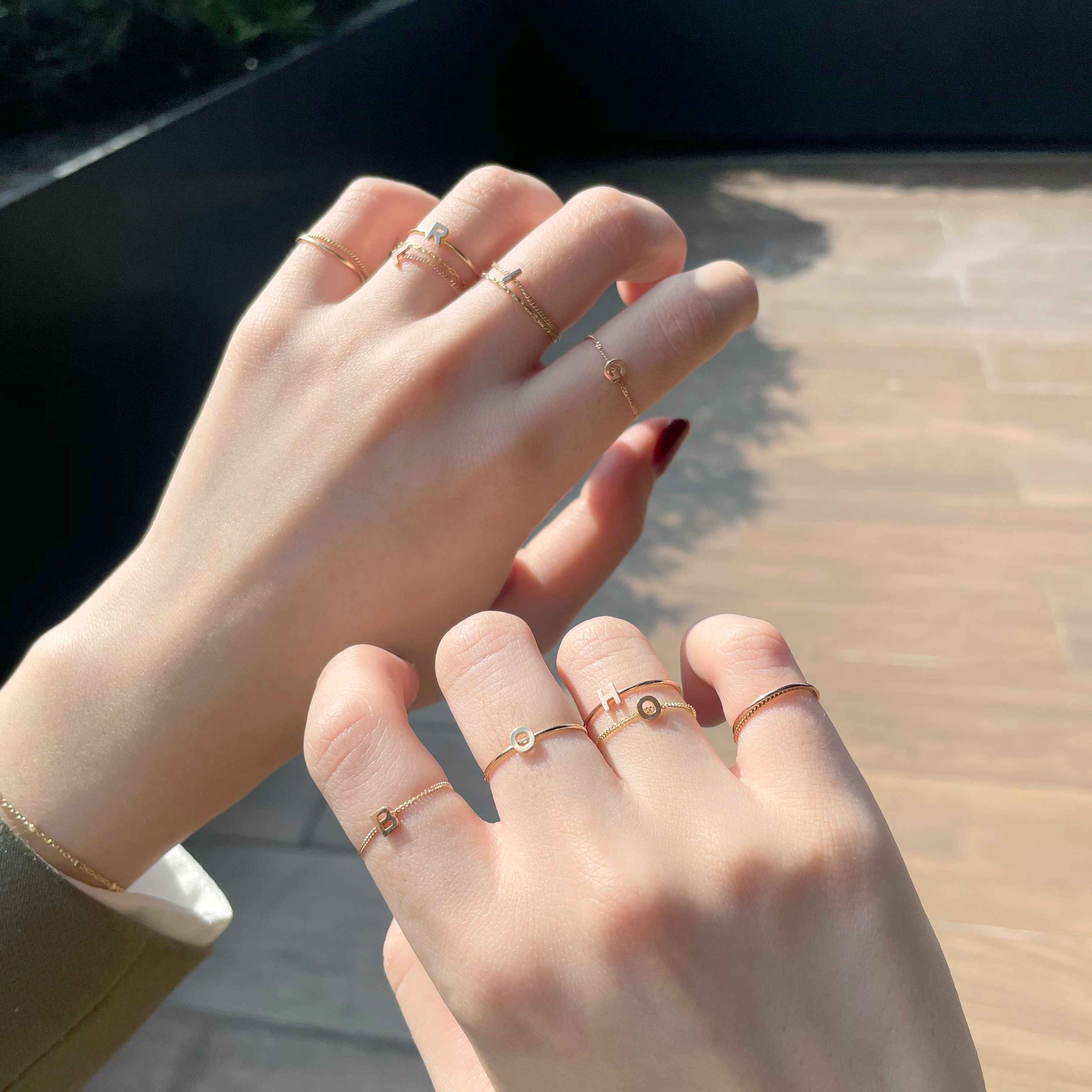 14K玫瑰金 字母戒指