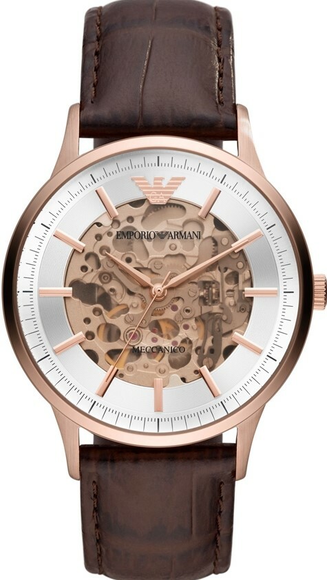 萬年鐘錶 - ARMANI  精品腕錶   經典透視錶面機械皮革男錶  AR60039 錶徑43MM