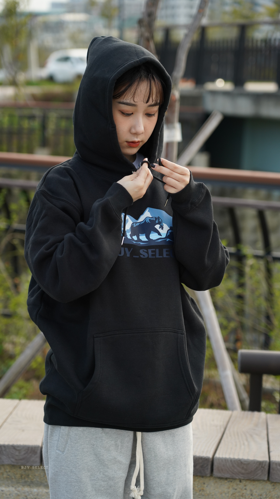 #現貨 BJY SELECT 冰山熊 帽T 內刷毛  黑 / 灰