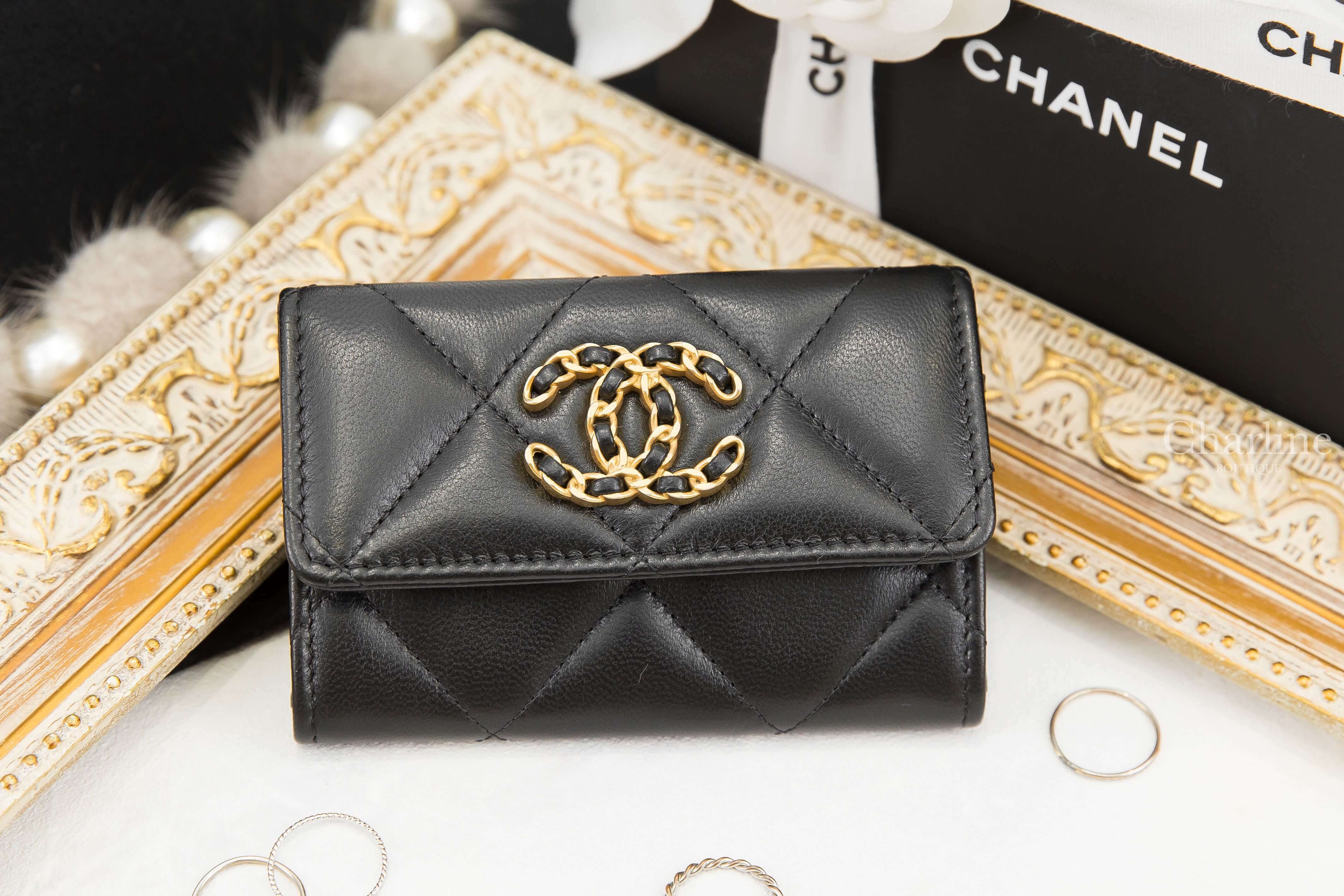 Chanel Purse 黑色金鍊帶CC大菱格羊皮前釦式零錢包-Charline Boutique精品代購