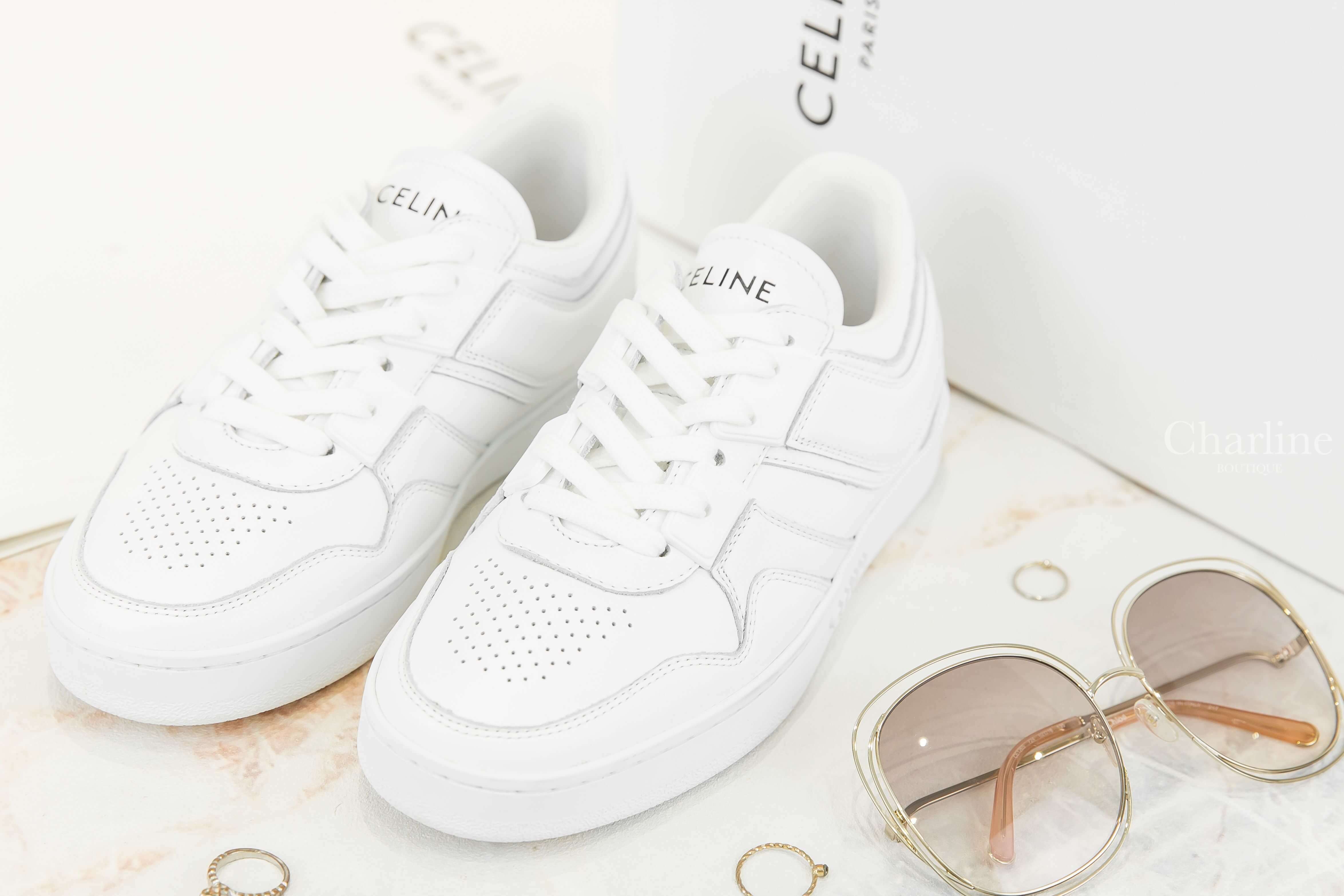 Celine Celine Trainer Low Lace-up Sneaker In Calfskin 光學白黑字小牛皮低筒運動鞋-Charline Boutique 精品代購