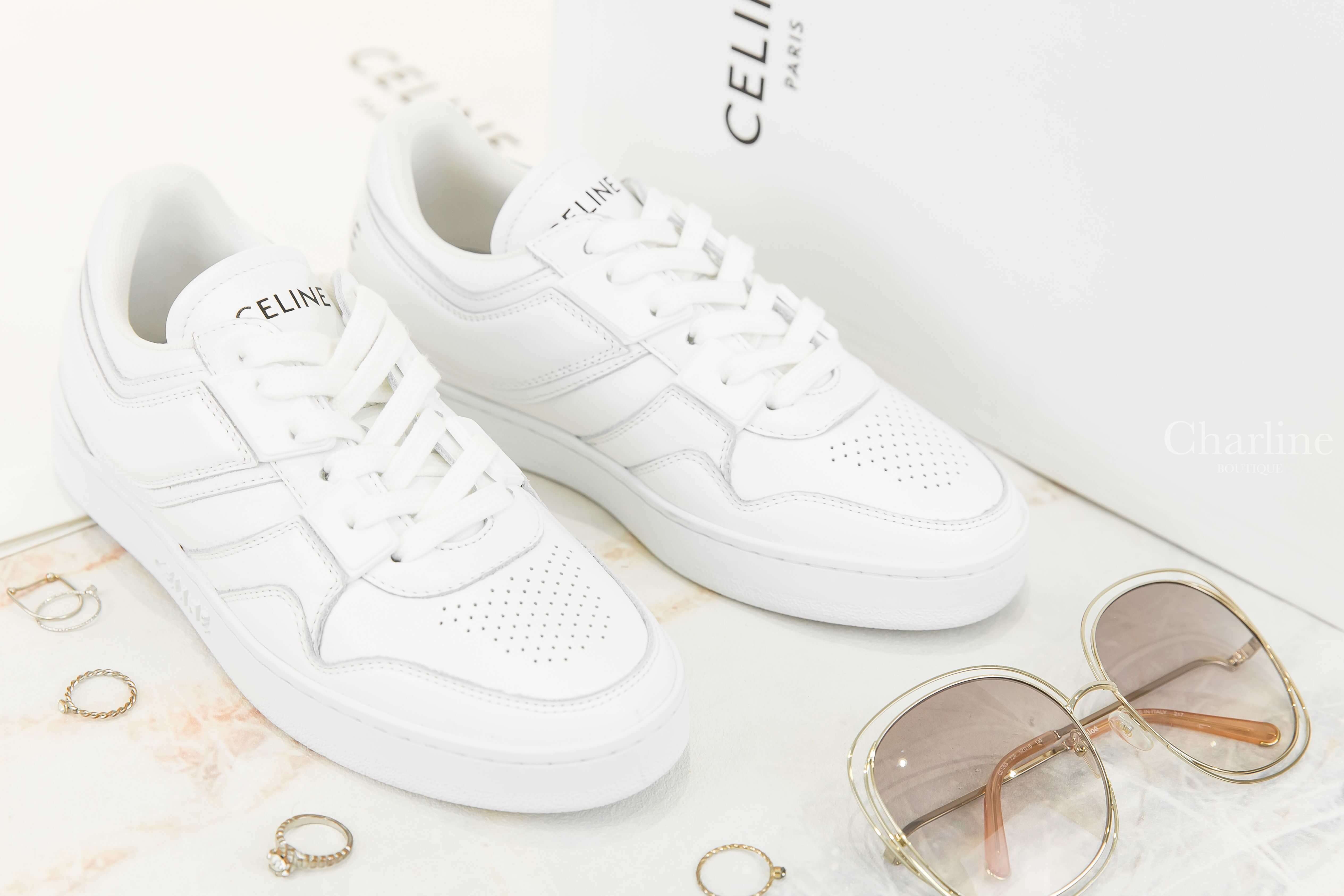 Celine Celine Trainer Low Lace-up Sneaker In Calfskin 光學白黑字小牛皮低筒運動鞋-Charline Boutique 精品代購