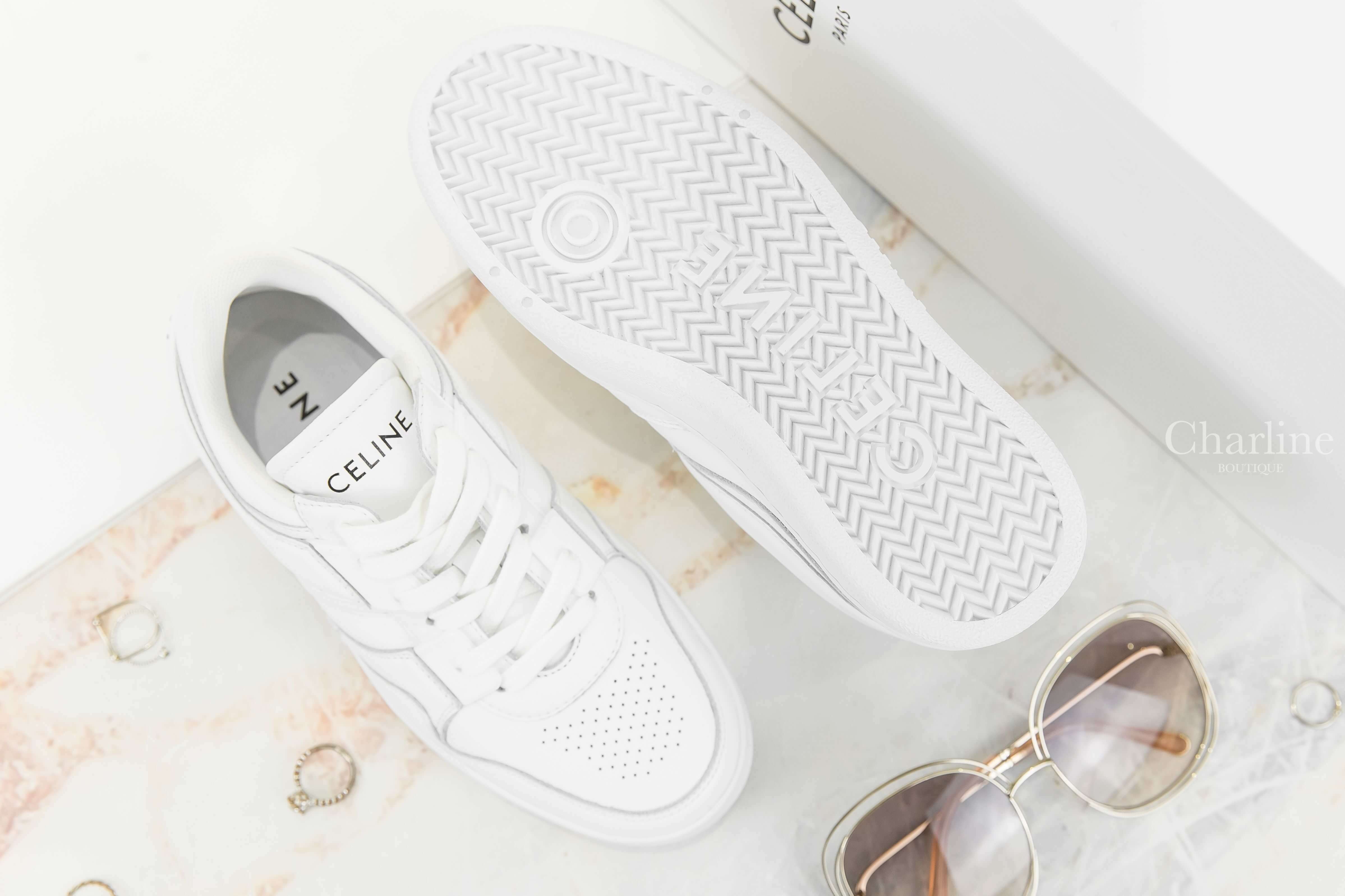 Celine Celine Trainer Low Lace-up Sneaker In Calfskin 光學白黑字小牛皮低筒運動鞋-Charline Boutique 精品代購