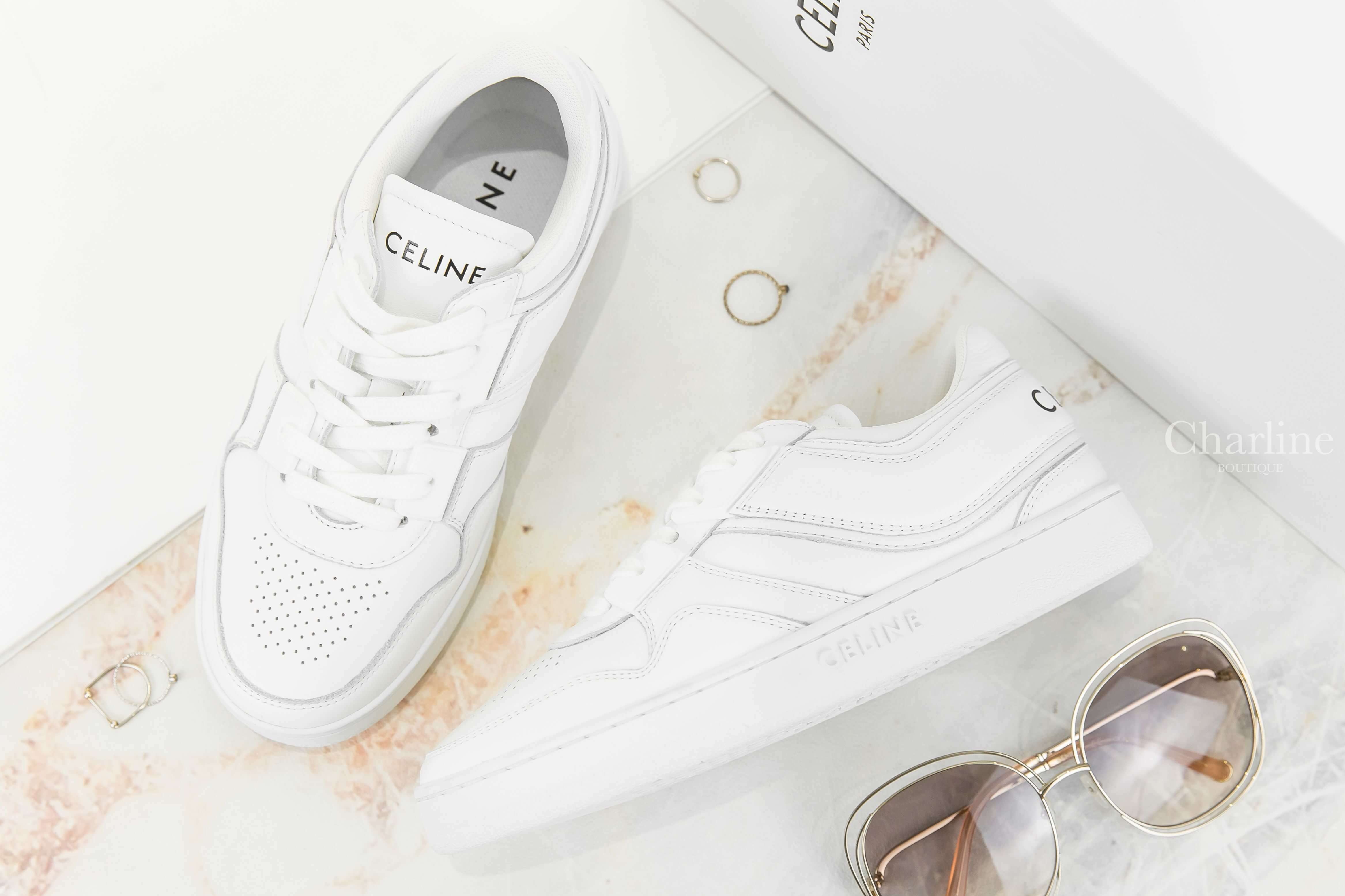 Celine Celine Trainer Low Lace-up Sneaker In Calfskin 光學白黑字小牛皮低筒運動鞋-Charline Boutique 精品代購