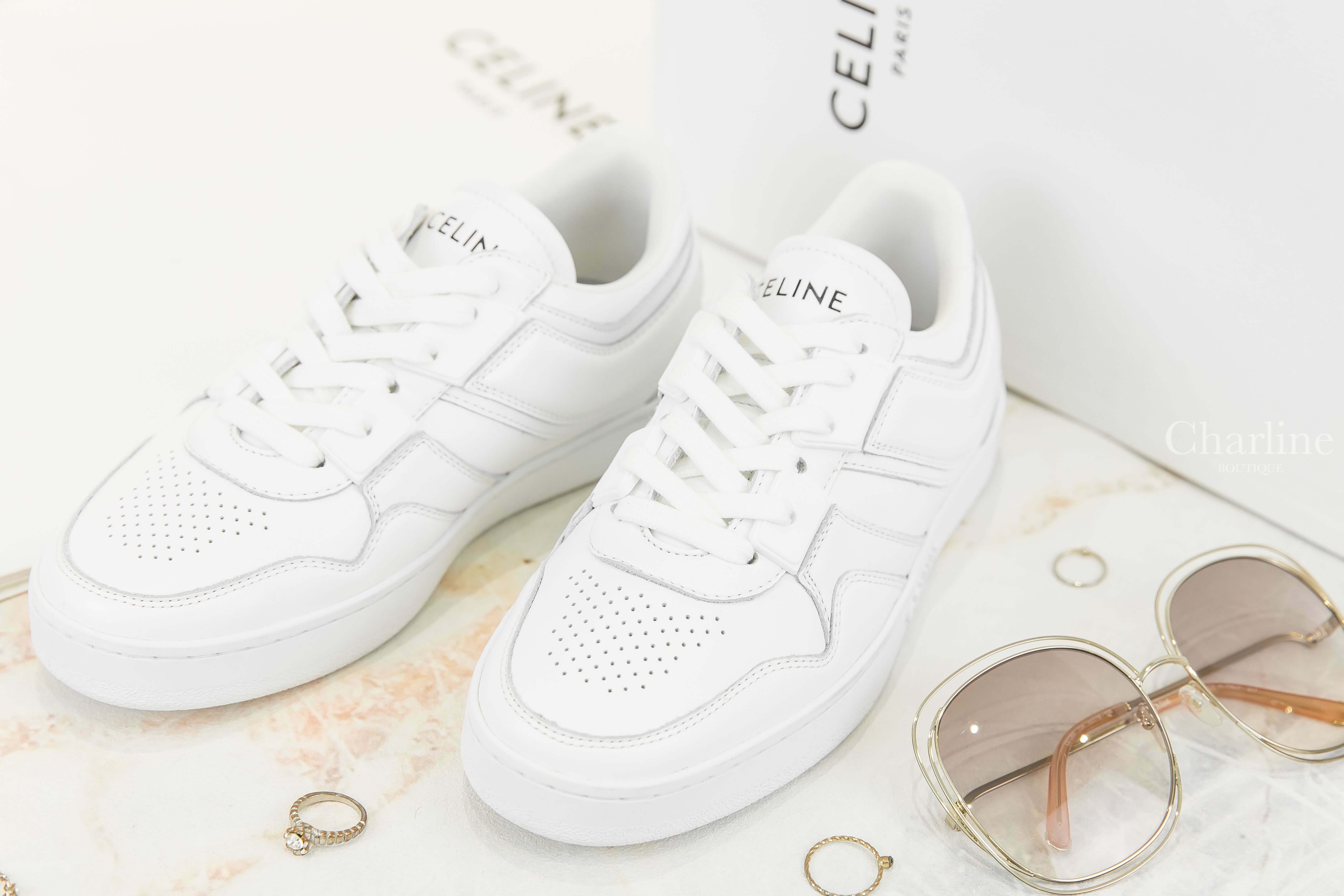 Celine Celine Trainer Low Lace-up Sneaker In Calfskin 光學白黑字小牛皮低筒運動鞋-Charline Boutique 精品代購