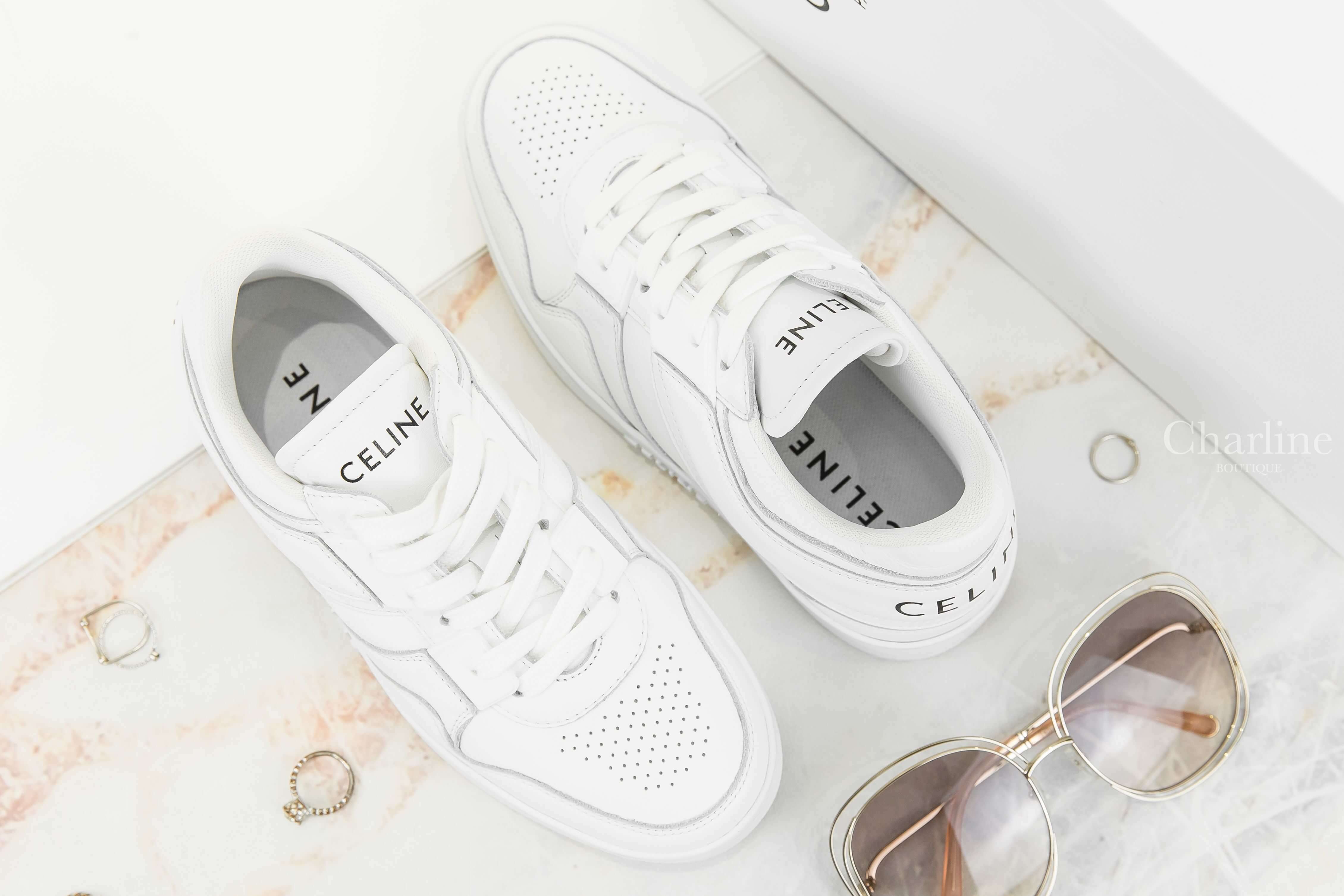 Celine Celine Trainer Low Lace-up Sneaker In Calfskin 光學白黑字小牛皮低筒運動鞋-Charline Boutique 精品代購