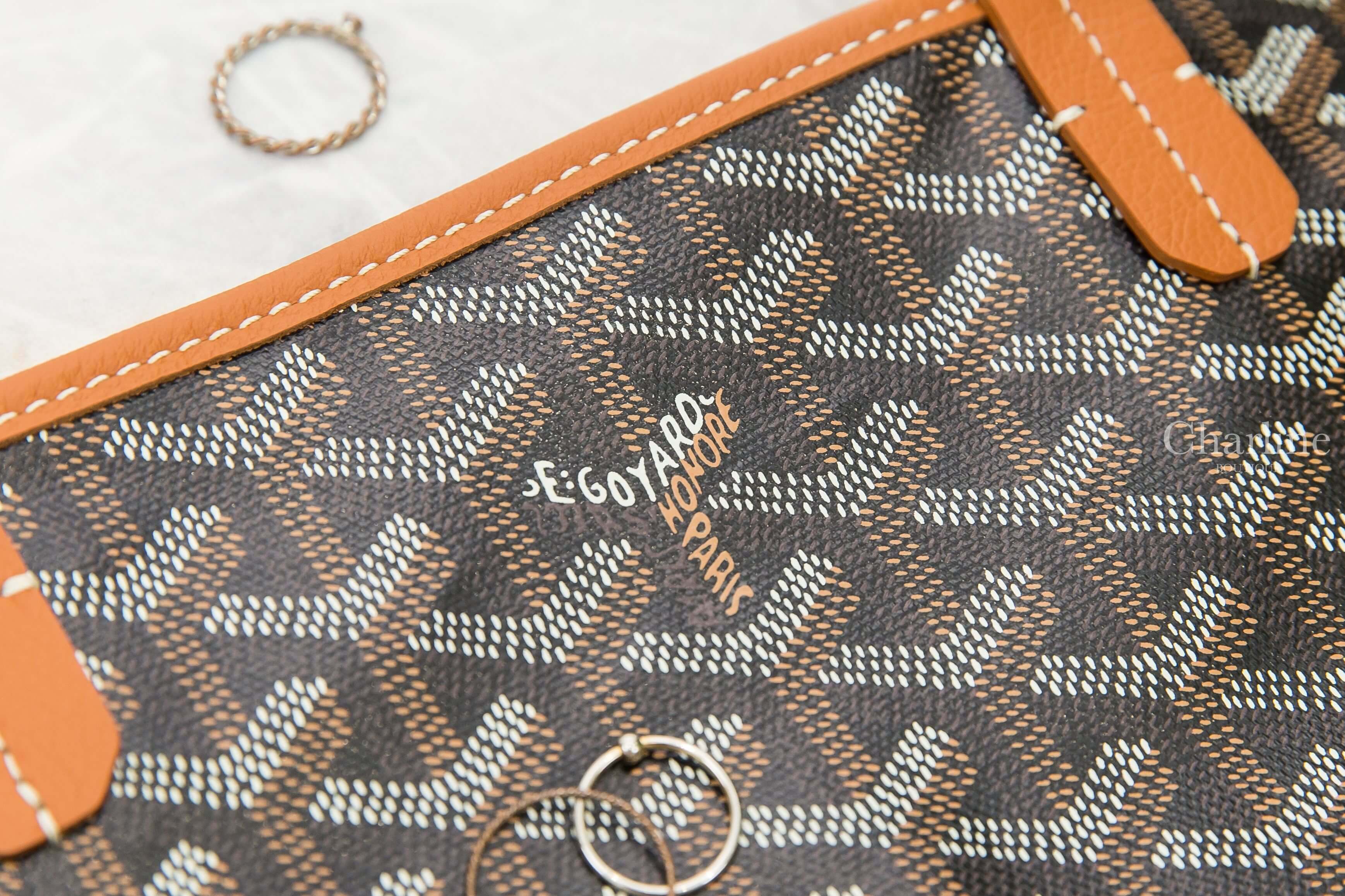 Goyard Saint Louis PM Bag 黑色拼咖啡色滾邊帆布小牛皮同色提把小型無拉鍊托特包