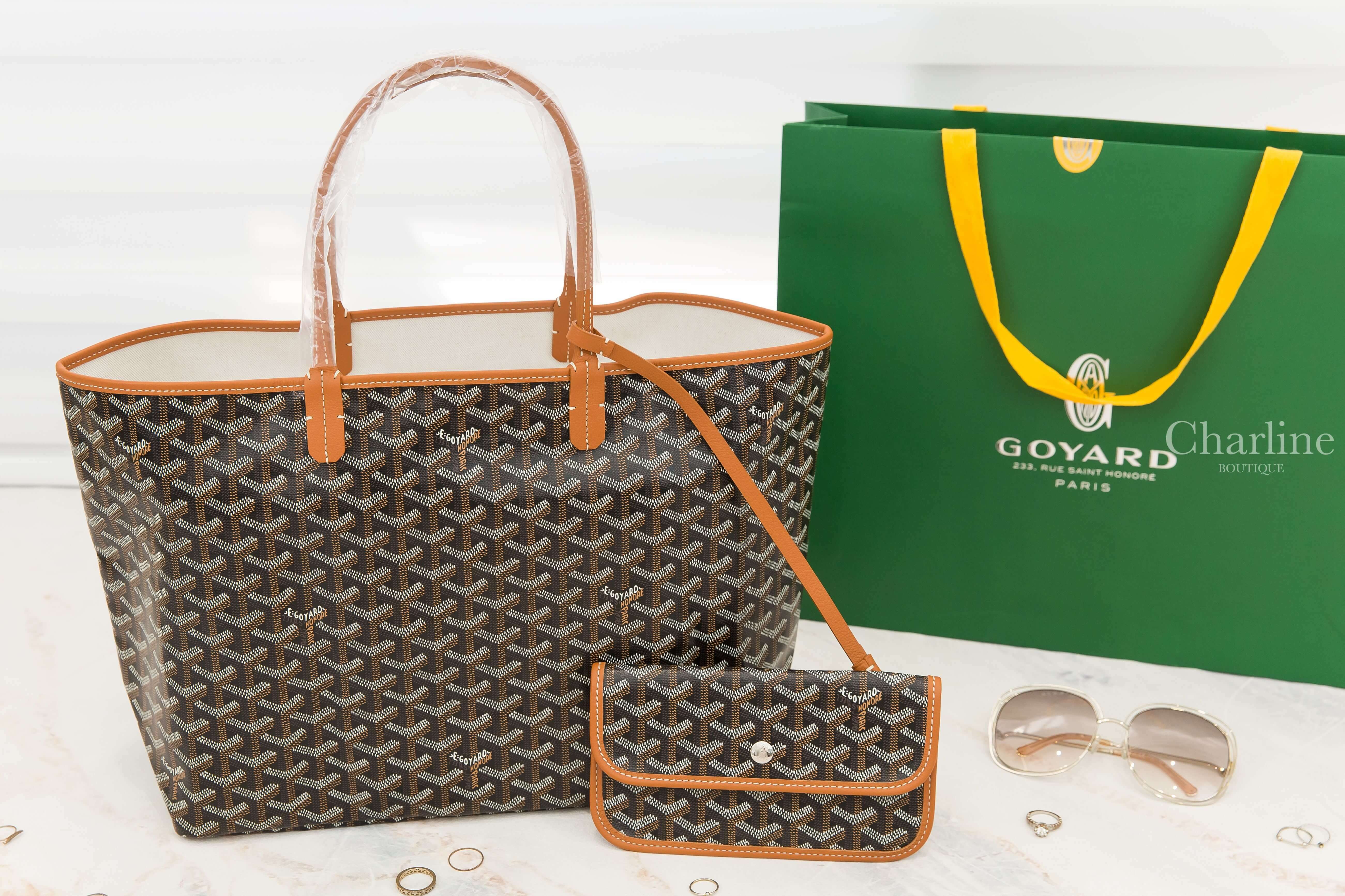 Goyard Saint Louis PM Bag 黑色拼咖啡色滾邊帆布小牛皮同色提把小型無拉鍊托特包